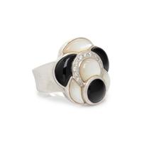 MOTHER-OF-PEARL, ONYX AND DIAMOND RING