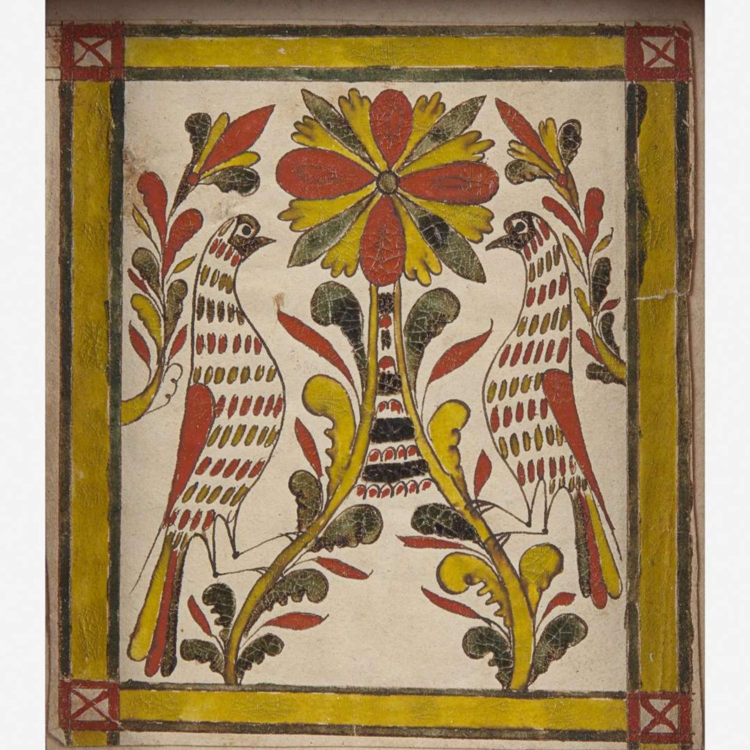 Attributed to George Gerhart (active 1791-1846) Fraktur Bookplate: Flower with Birds, circa 1820-1830