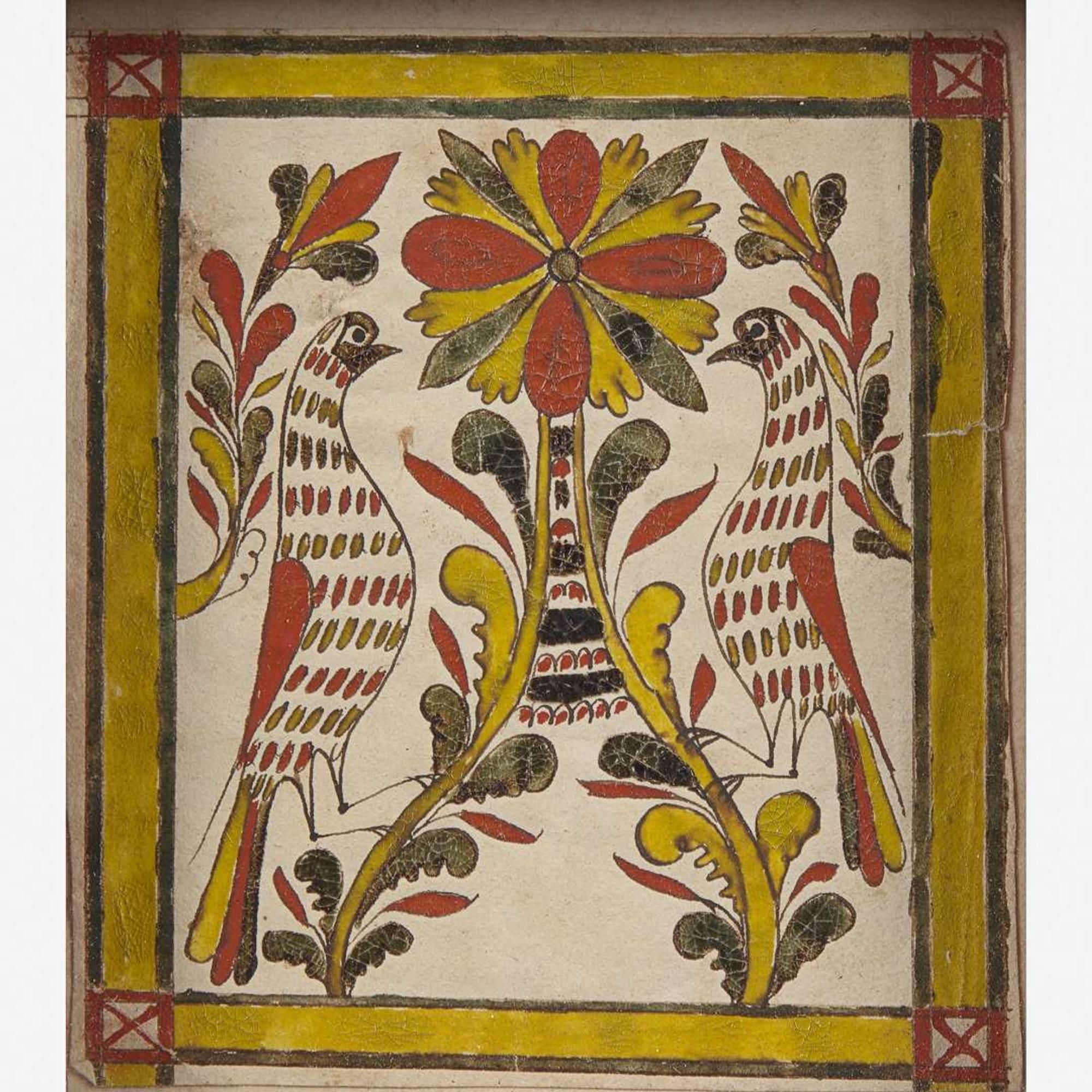 Attributed to George Gerhart (active 1791-1846) Fraktur Bookplate: Flower with Birds, circa 1820-1830
