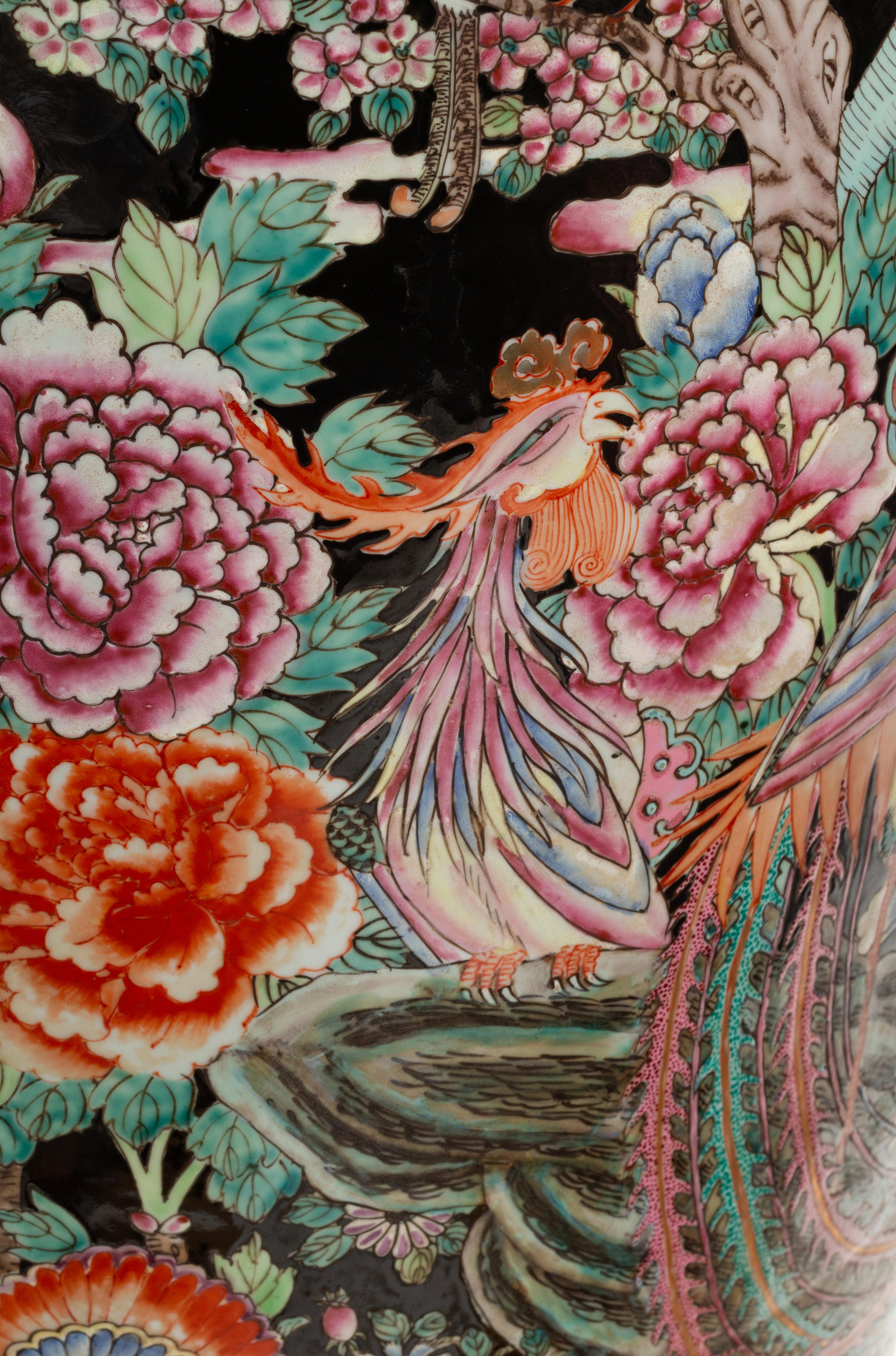 A Pair of Massive Chinese Enameled Porcelain Vases with Giltwood Stands