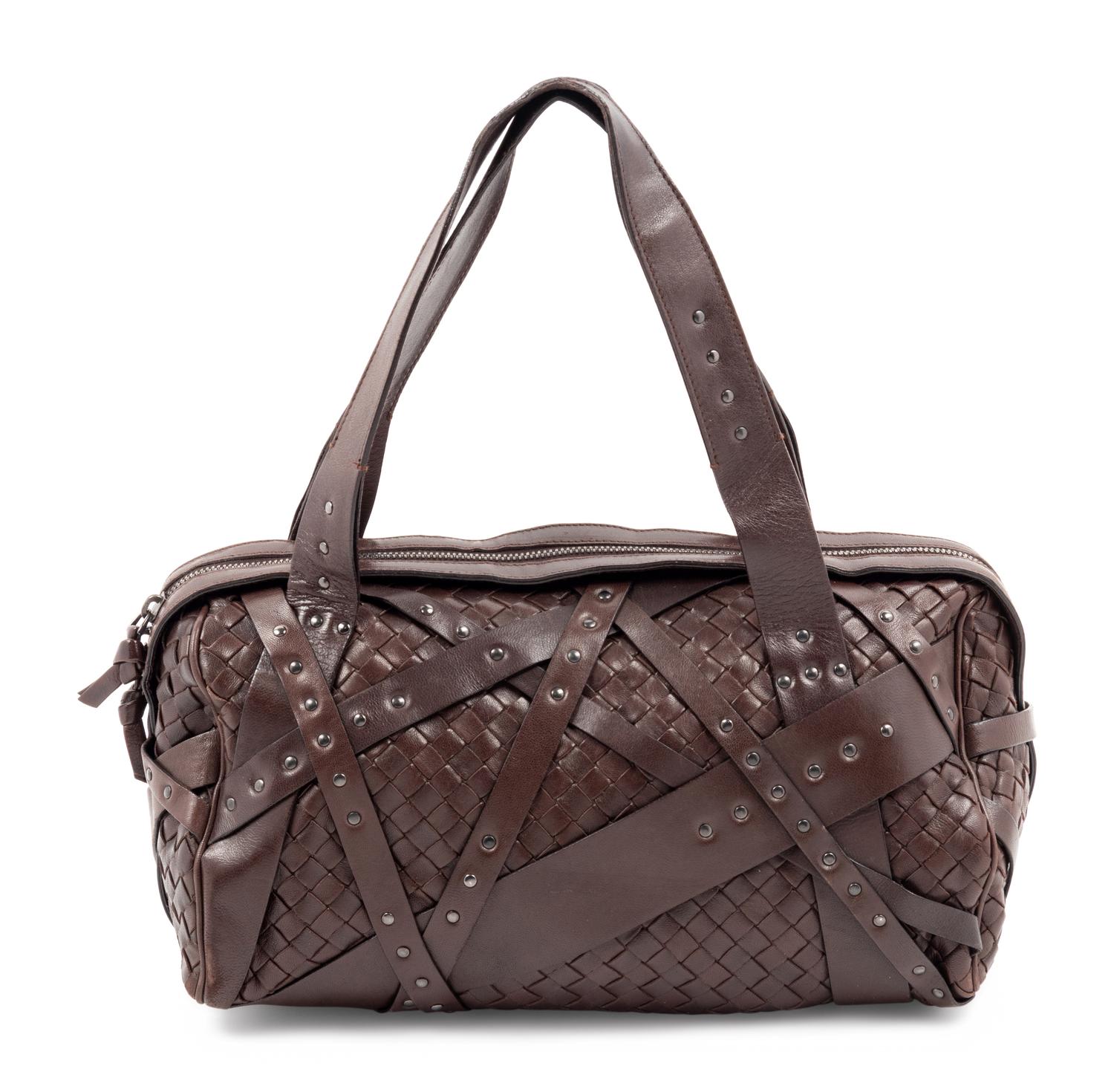 Bottega Veneta Studded Dark Brown Intrecciato Duffel,