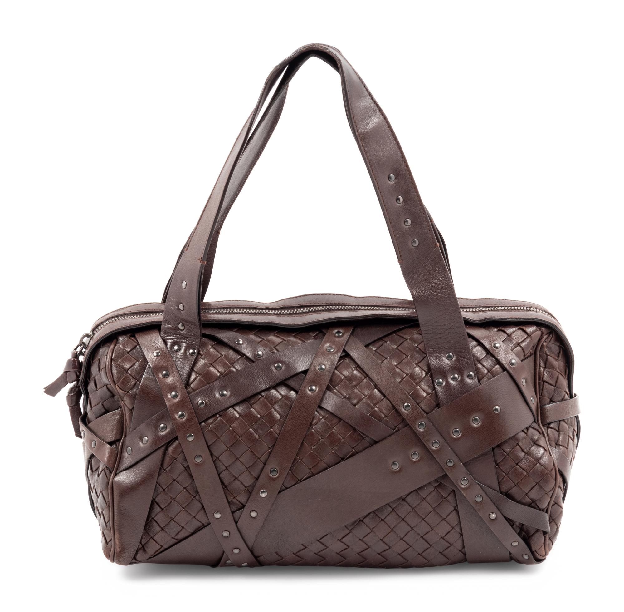 Bottega Veneta Studded Dark Brown Intrecciato Duffel,