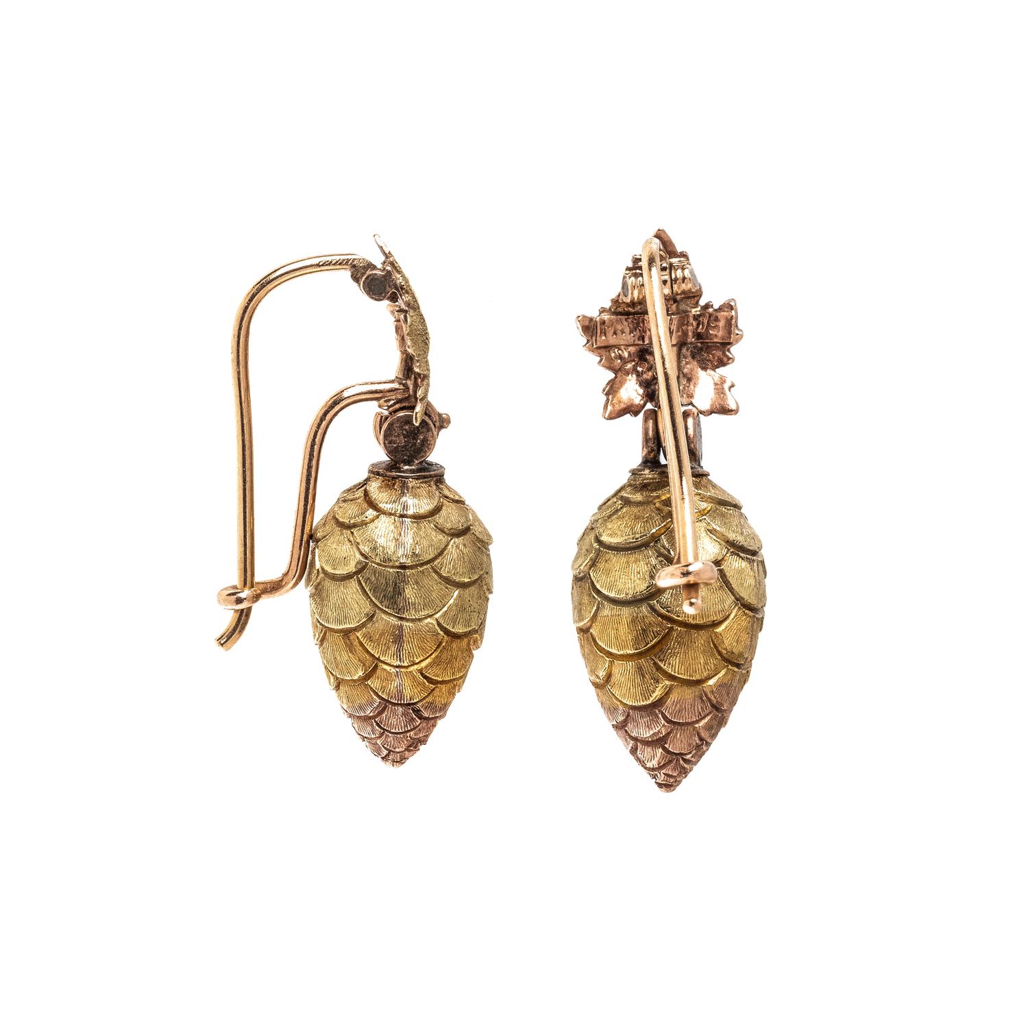 BICOLOR GOLD PINECONE EARRINGS