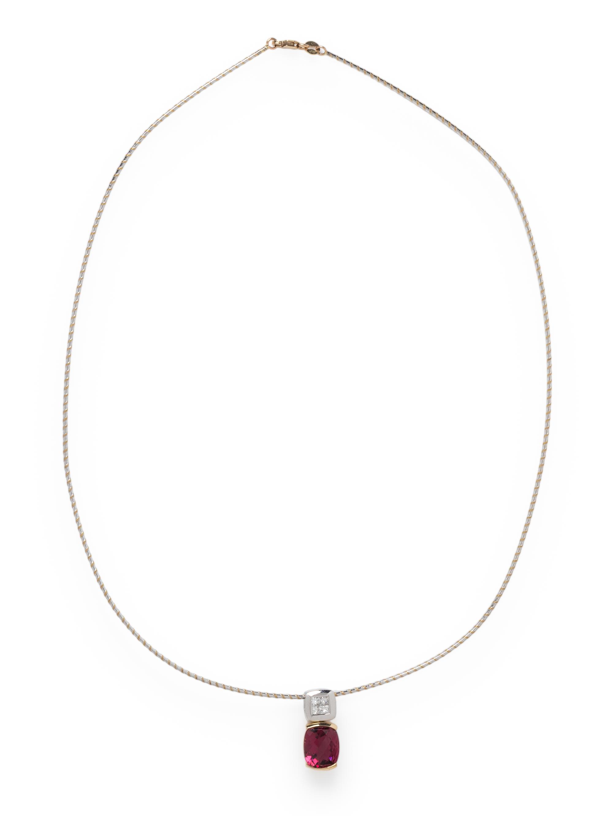 TOURMALINE, DIAMOND, AND BICOLOR GOLD PENDANT NECKLACE