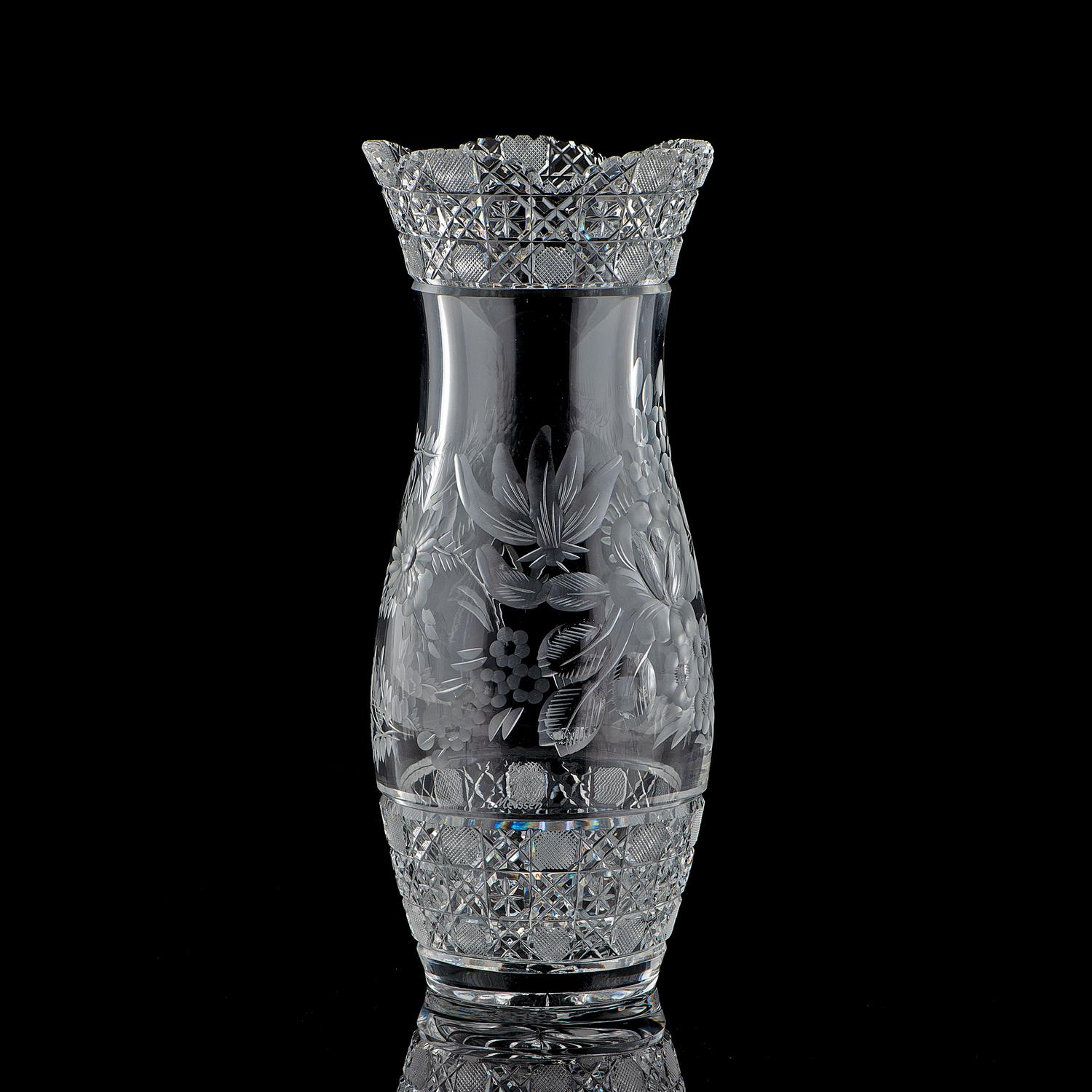 A "Harvard" Cut Glass Vase with Flowers