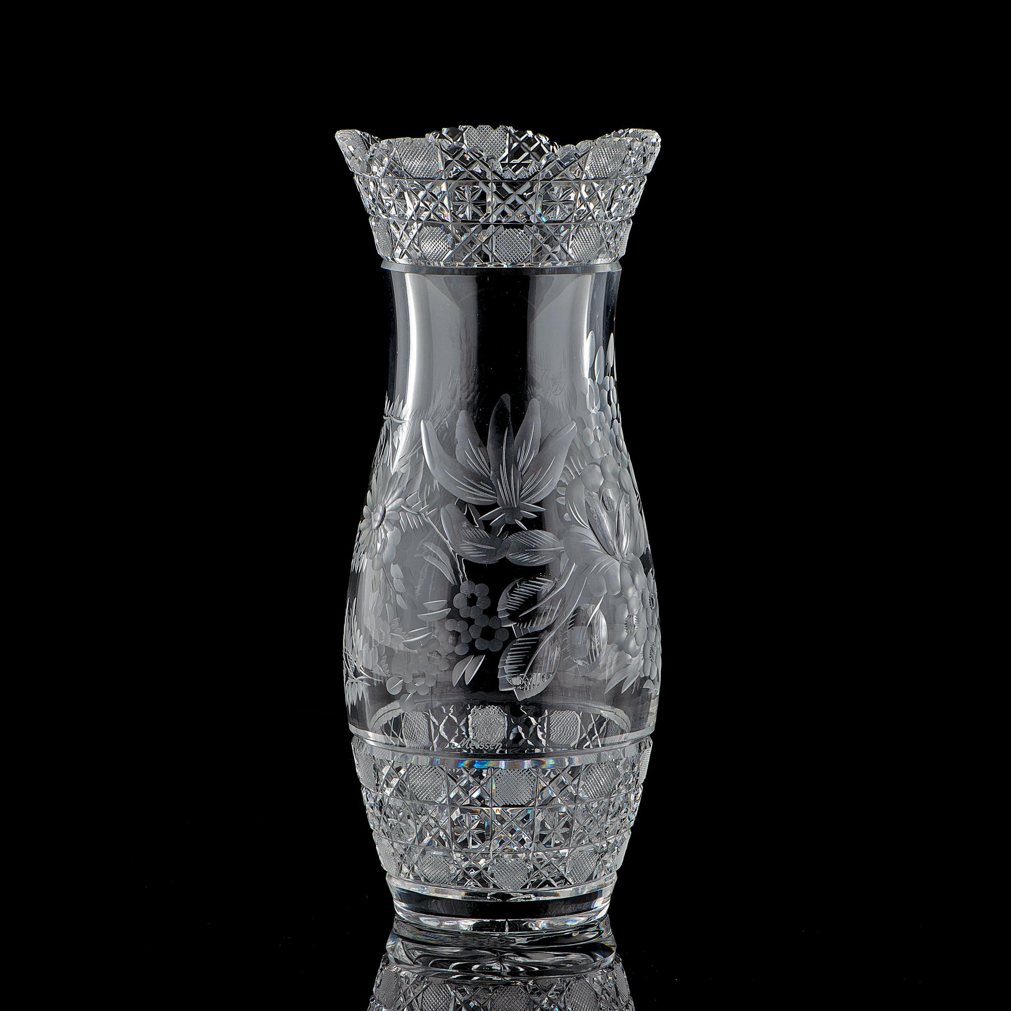 A "Harvard" Cut Glass Vase with Flowers