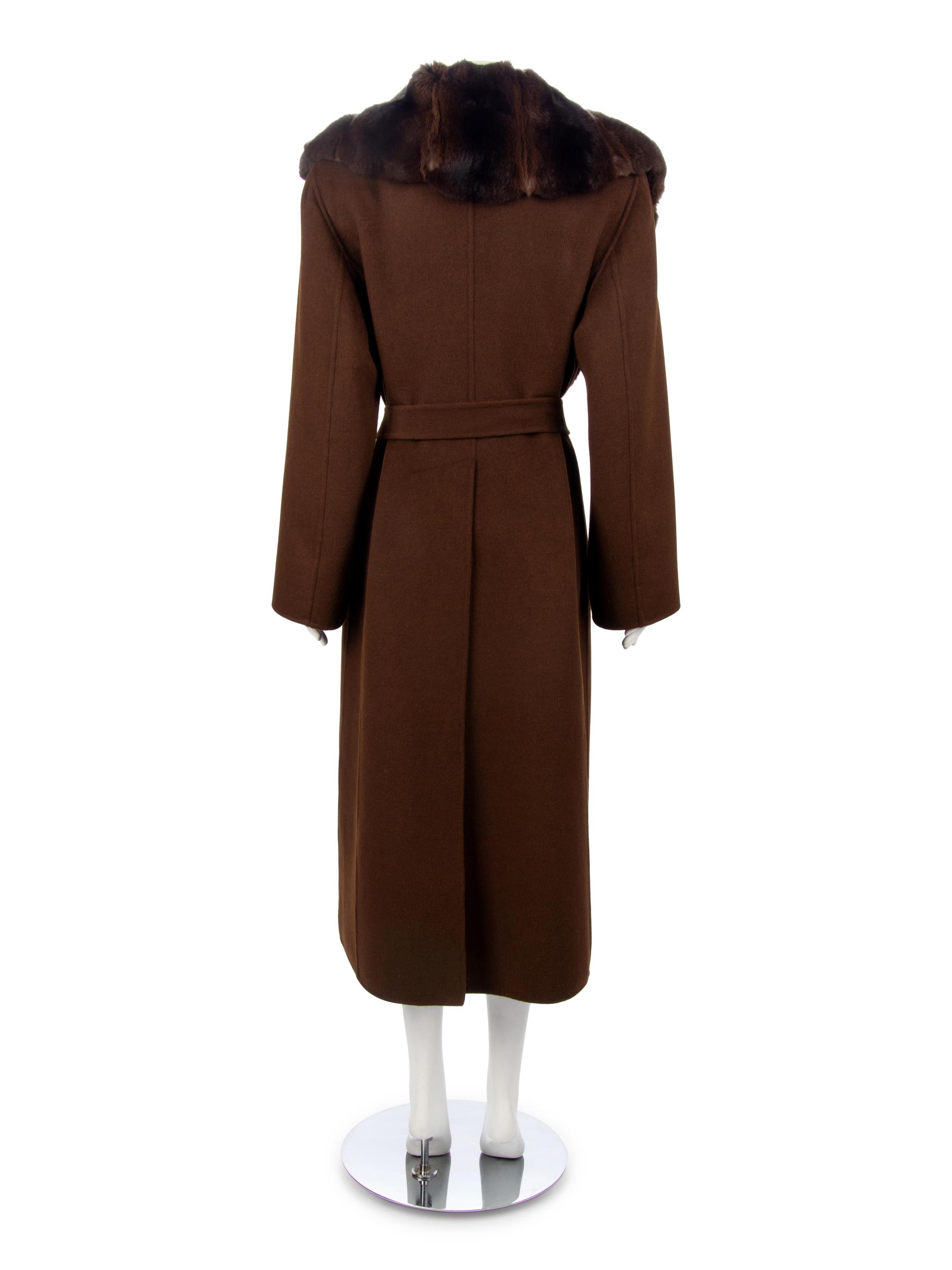 Gianfranco Ferre Chocolate Brown Coat with Chinchilla Colla, 1990-2000s