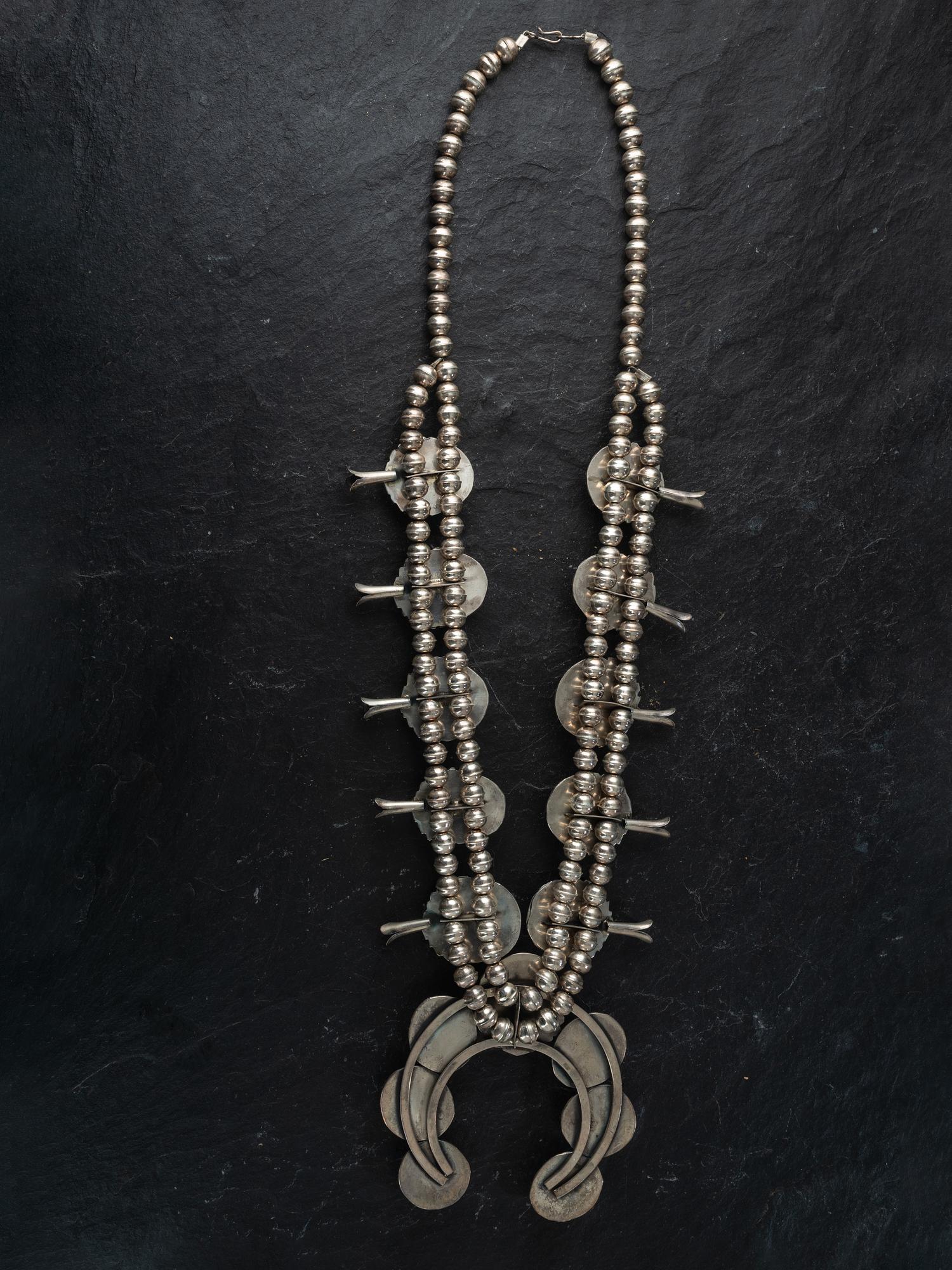 Navajo Silver and Turquoise Squash Blossom Necklace