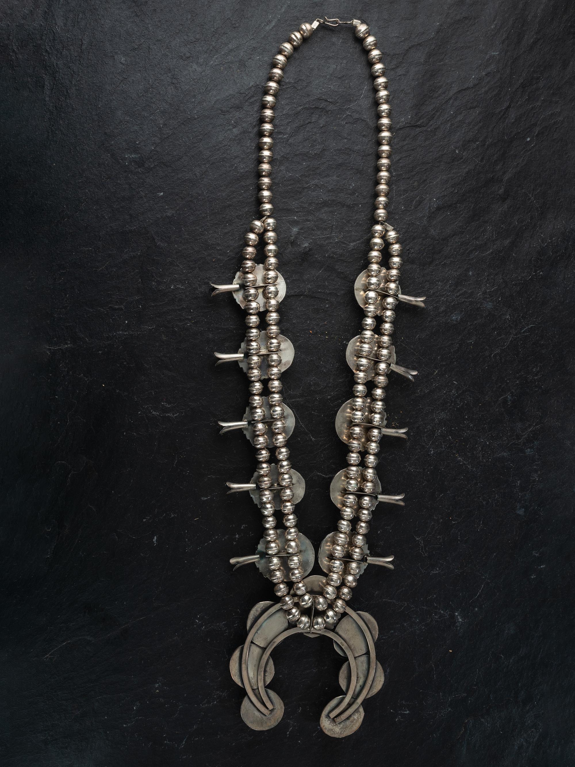 Navajo Silver and Turquoise Squash Blossom Necklace