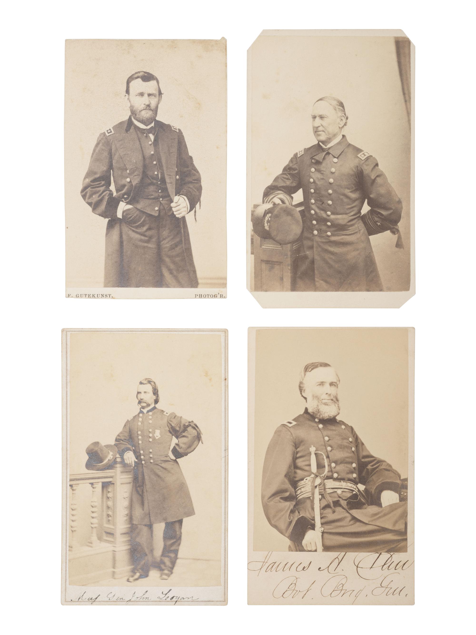 [LINCOLN FUNERAL]. A group of 12 CDVs featuring generals and other high ranking officers wearing Lincoln mourning badges and bands. Incl. Generals GRANT, LOGAN, EKIN, & MCLAUGHLIN.