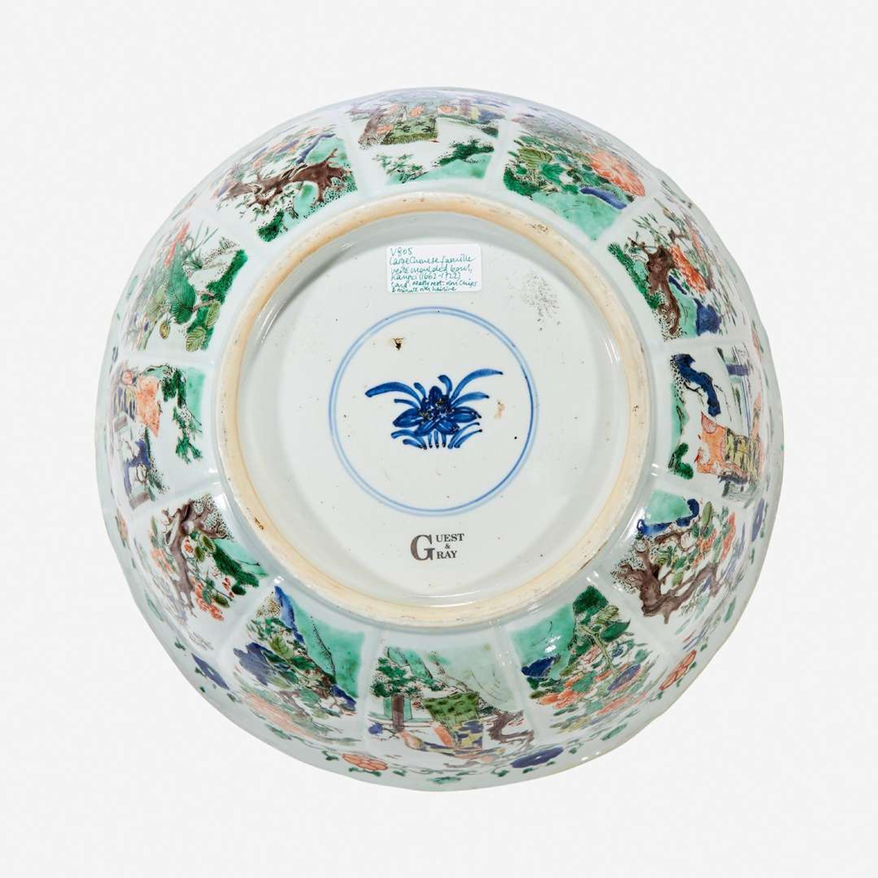 A Chinese famille verte-decorated lobed porcelain large bowl Kangxi period
