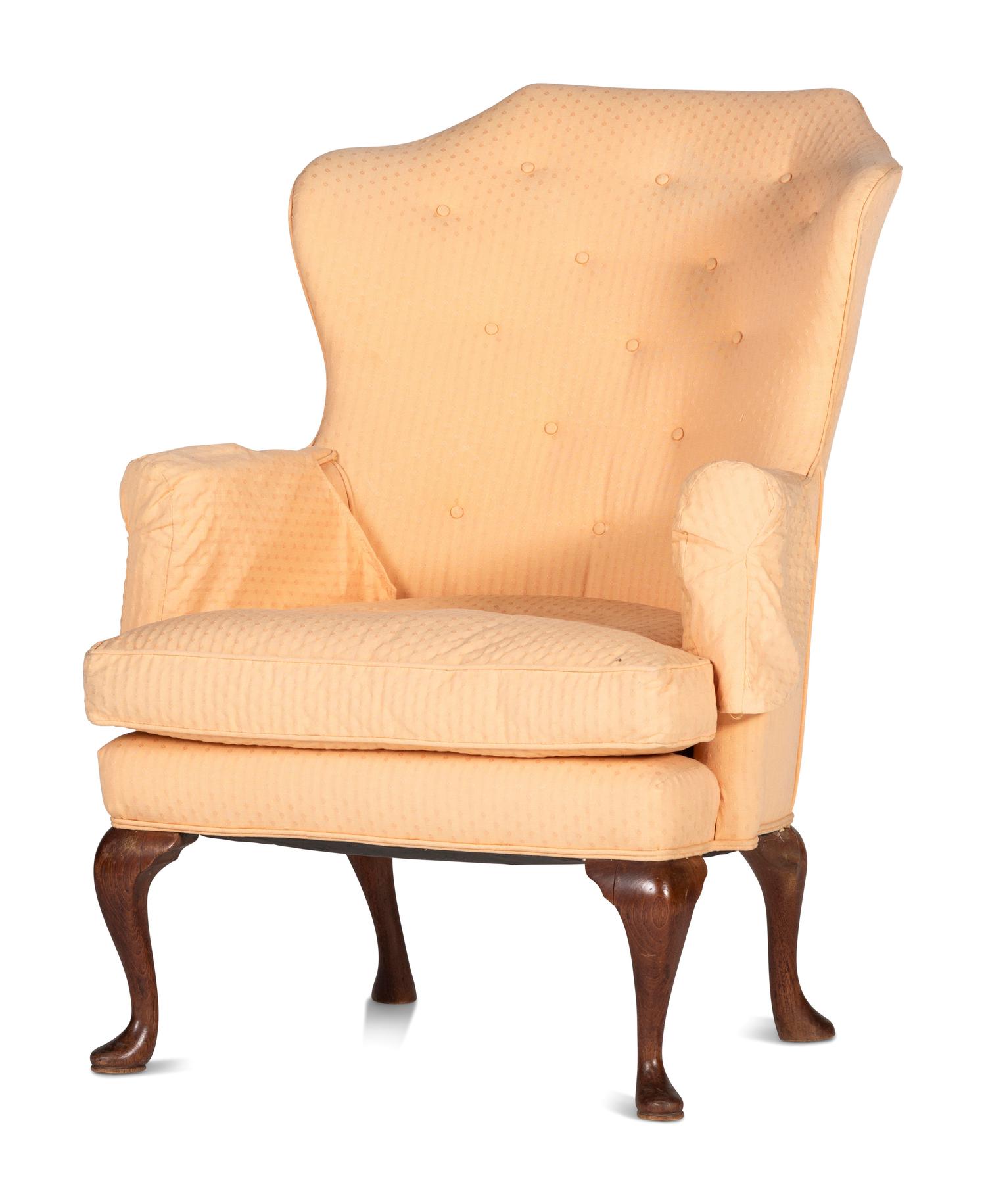A Queen Anne Style Carved Walnut Upholstered Easy Chair
