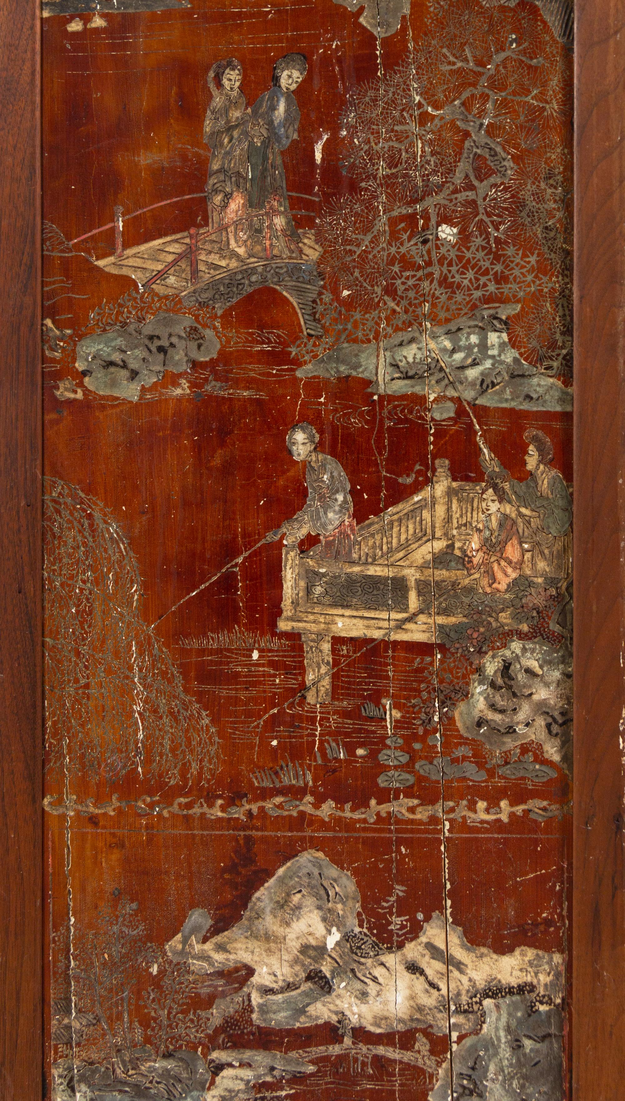 A Chinese Lacquer Six-Panel Floor Screen