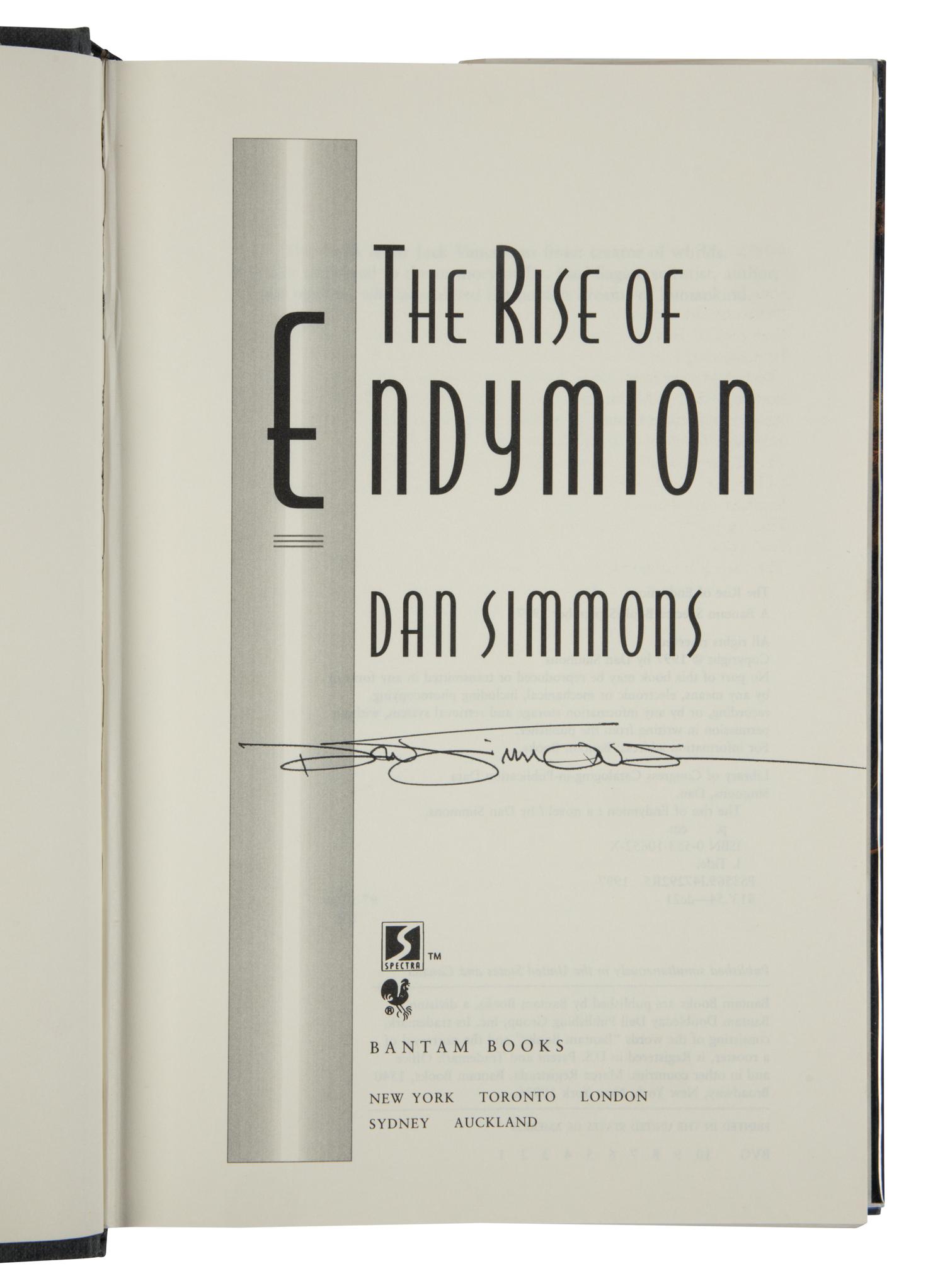 SIMMONS, Dan (b.1948). [The Hyperion Cantos]. Hyperion . 1989. -- The Fall of Hyperion . 1990. -- Endymion . 1996. -- The Rise of Endymion . 1997. New York: Doubleday [and] Bantam.