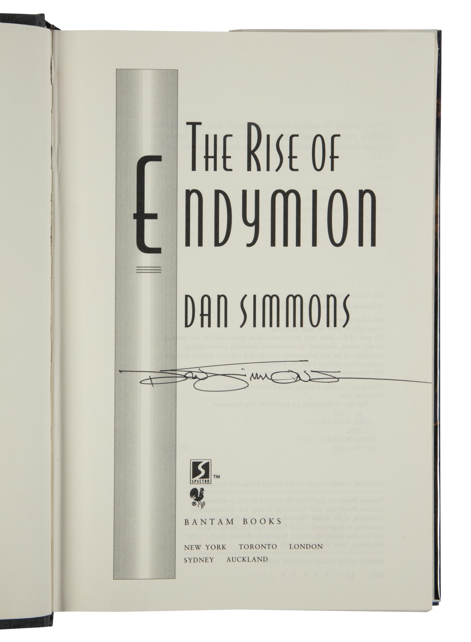 SIMMONS, Dan (b.1948). [The Hyperion Cantos]. Hyperion . 1989. -- The Fall of Hyperion . 1990. -- Endymion . 1996. -- The Rise of Endymion . 1997. New York: Doubleday [and] Bantam.