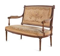 A Louis XVI Style Five-Piece Seating Suite with Tapestry Upholstery