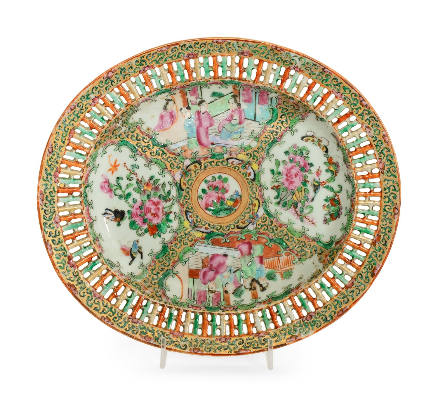 A Chinese Export Rose Medallion Porcelain Reticulated Dish