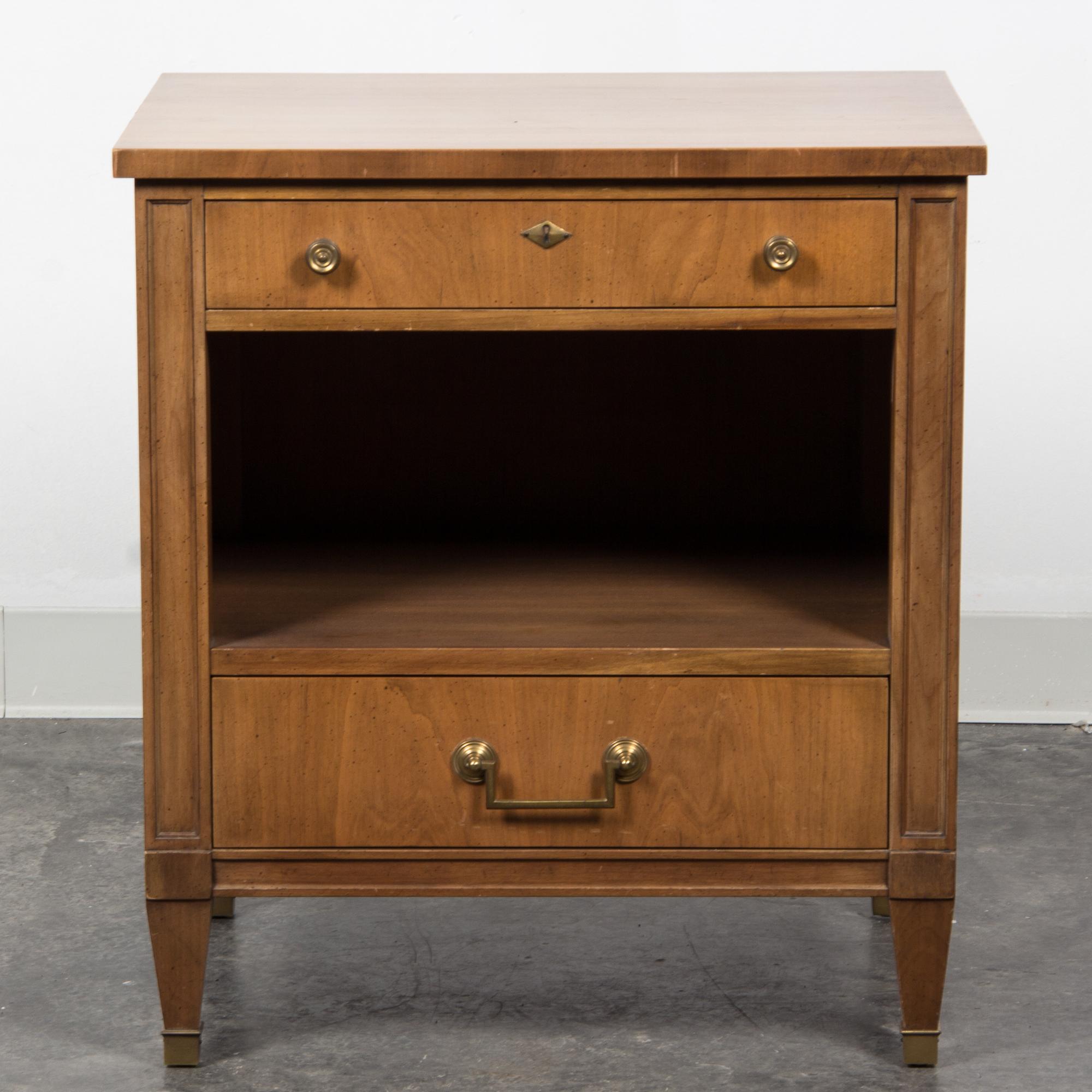 A Directoire Style Walnut Night Table Height 26 1/2 x width 23 3/4 x depth 17 3/4 inches. — KINDEL, 20TH CENTURY
