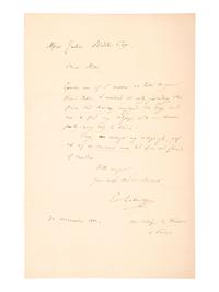 [STATUE OF LIBERTY]. DE LABOULAYE, Édouard René (1811-1883). Autograph letter signed ("Ed Laboulaye"). Paris, 30 December 1882.