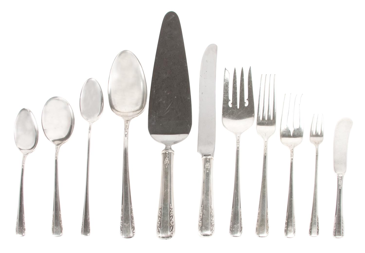An American Silver Partial Flatware Service, International Silver, Co., in the Courtship pattern, comprising: 11 dinner knives 12 dinne