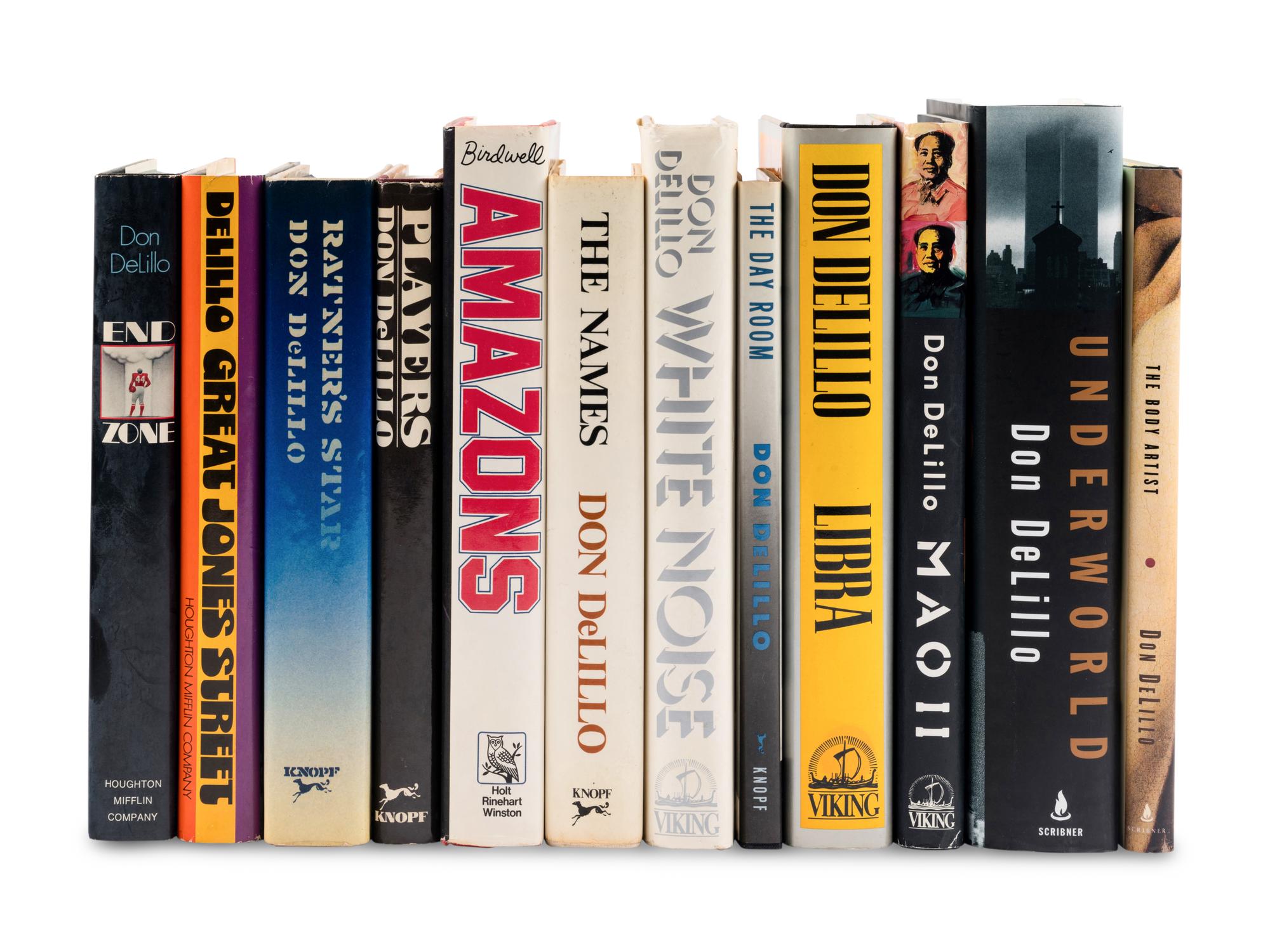 DELILLO, Don (b. 1936). A group of 12 FIRST EDITIONS, MANY INSCRIBED to the author Burt Britton, comprising: