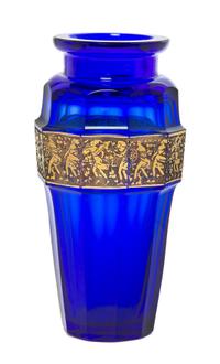 A Moser Faceted Cobalt Glass Vase, Height 6 3/8 inches.