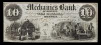 Obsolete $10 Bank Note: The Mechanics Bank of Memphis — MEMPHIS, TENNESSEE, 1854