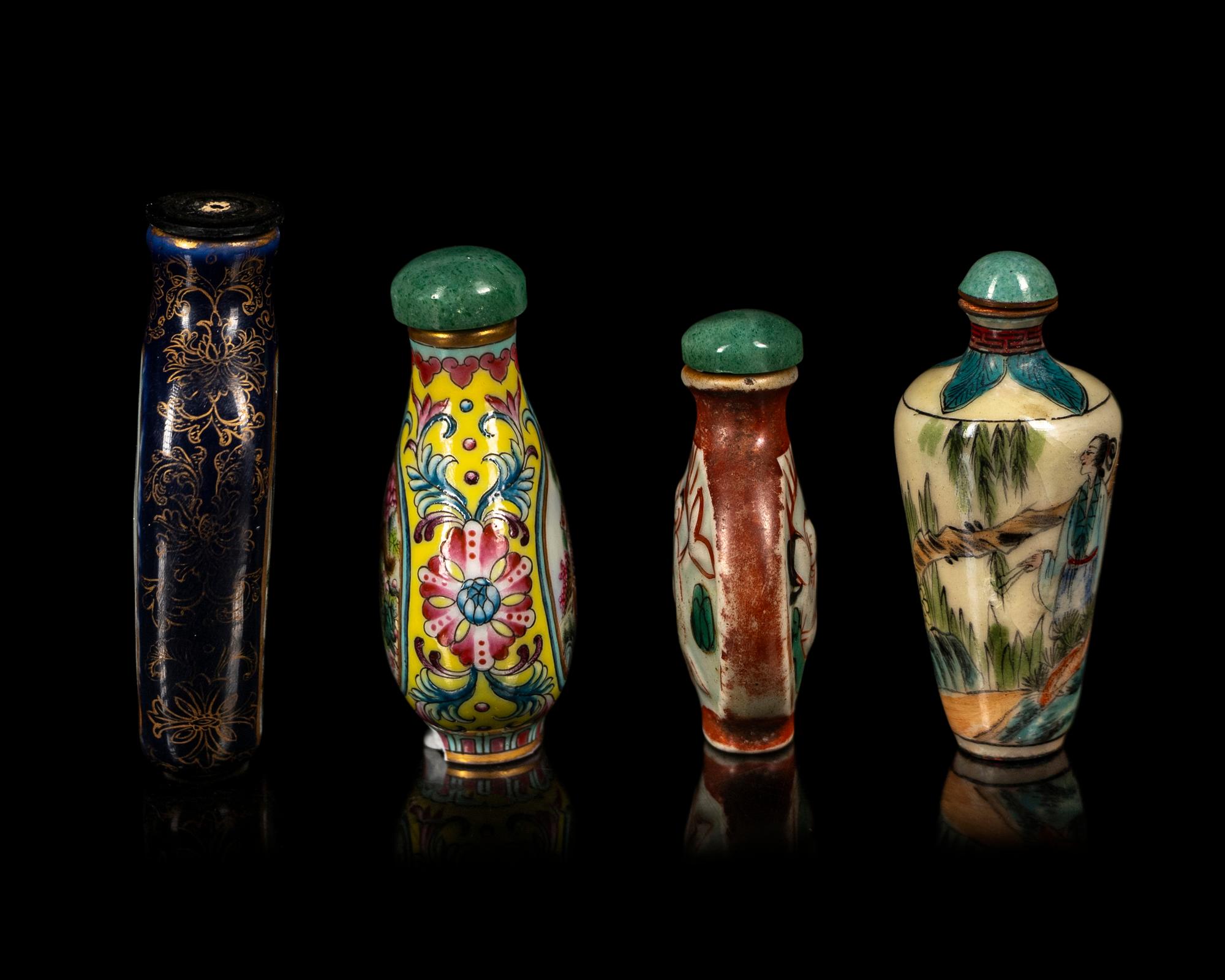Four Chinese Famille Rose Porcelain Snuff Bottles