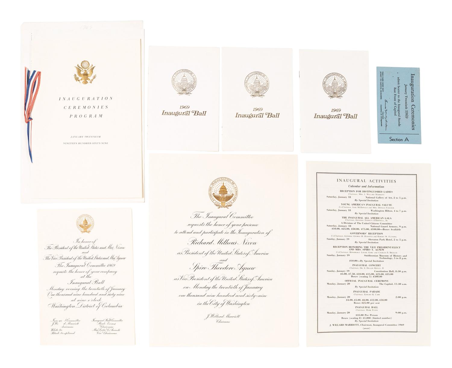 [NIXON, Richard M. (1913-1994)]. Programs, invitations, pennants, and limited edition handkerchief from Nixon's 1969 and 1973 inaugurations, comprising: