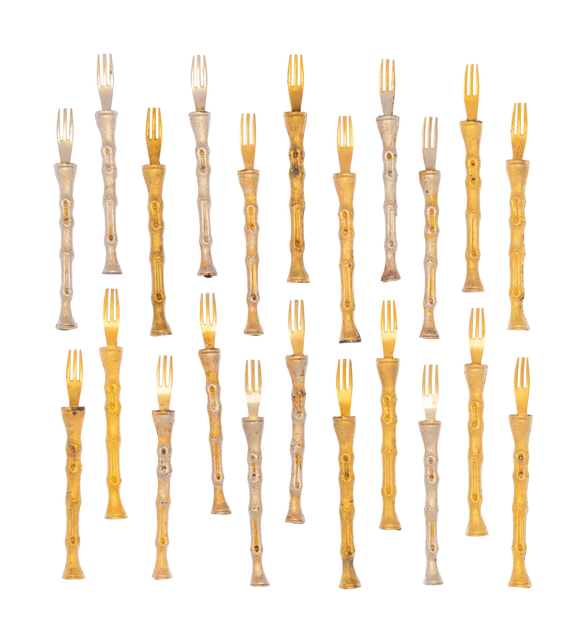 A Set of Twenty-Two Faux Bamboo-Handle Gilt Metal Forks