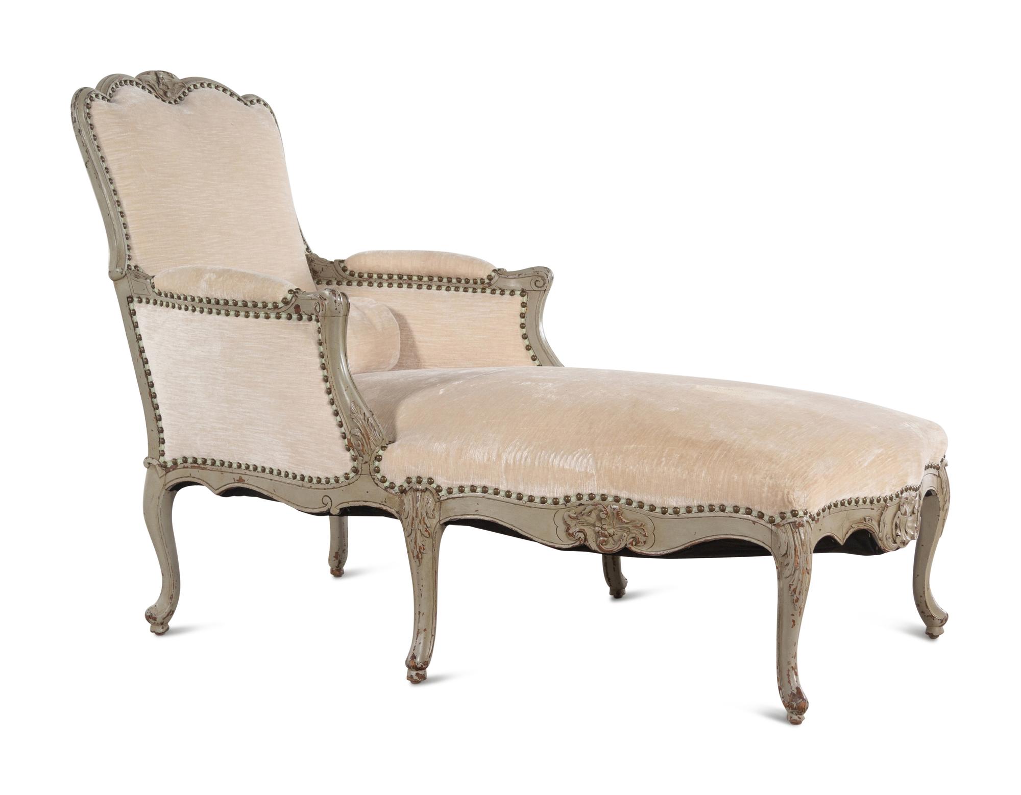 A Louis XV Style Carved and Painted Chaise Longue
