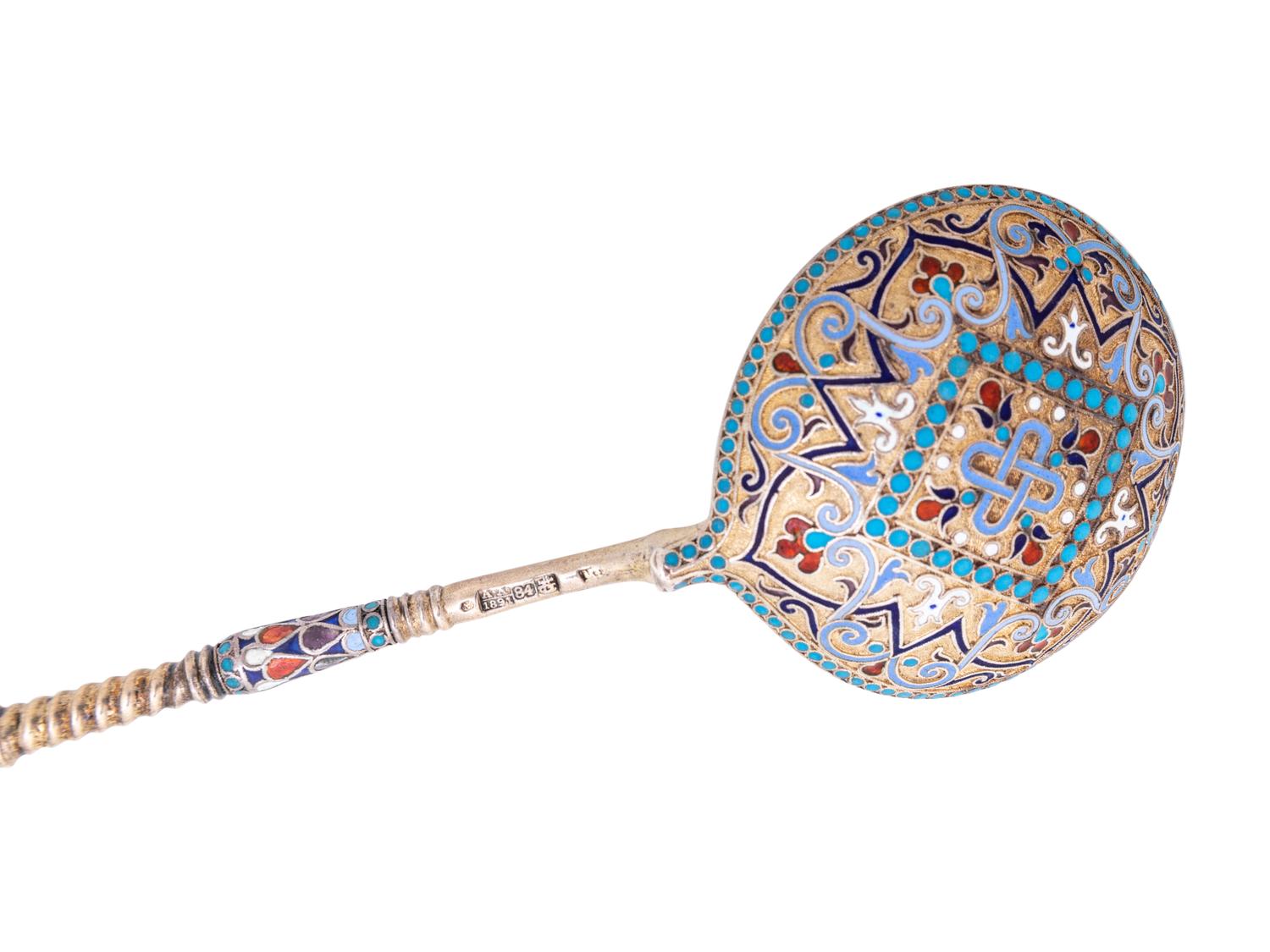 Three Russian Enameled Silver Spoons