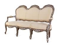 A Syrian Mother-of-Pearl and Metal Inlaid Walnut Settee