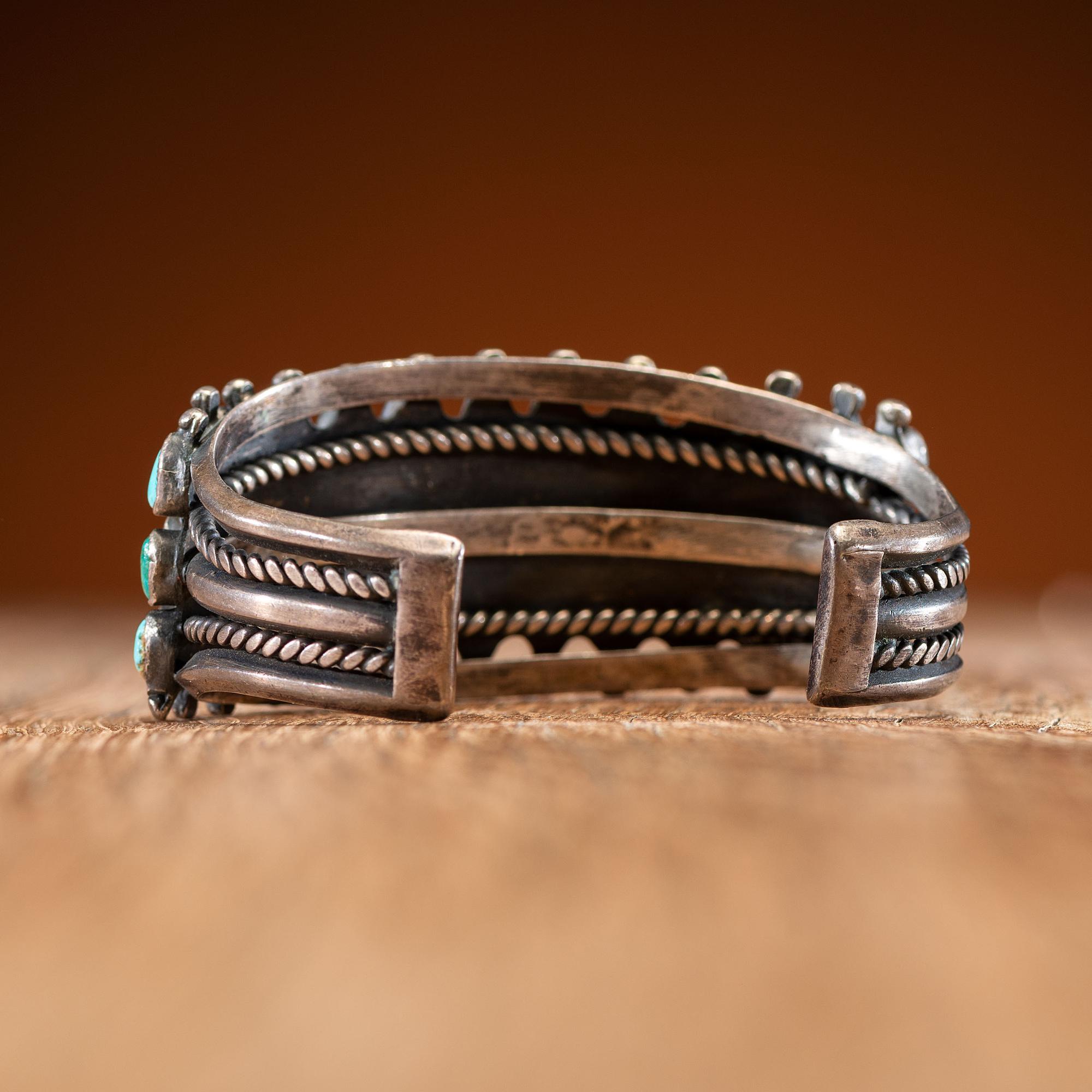 Zuni or Navajo Silver and Petit Point Turquoise Cuff Bracelet