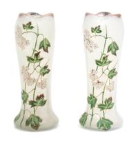 A Pair of Painted Glass Vases Height 10 3/4 inches.