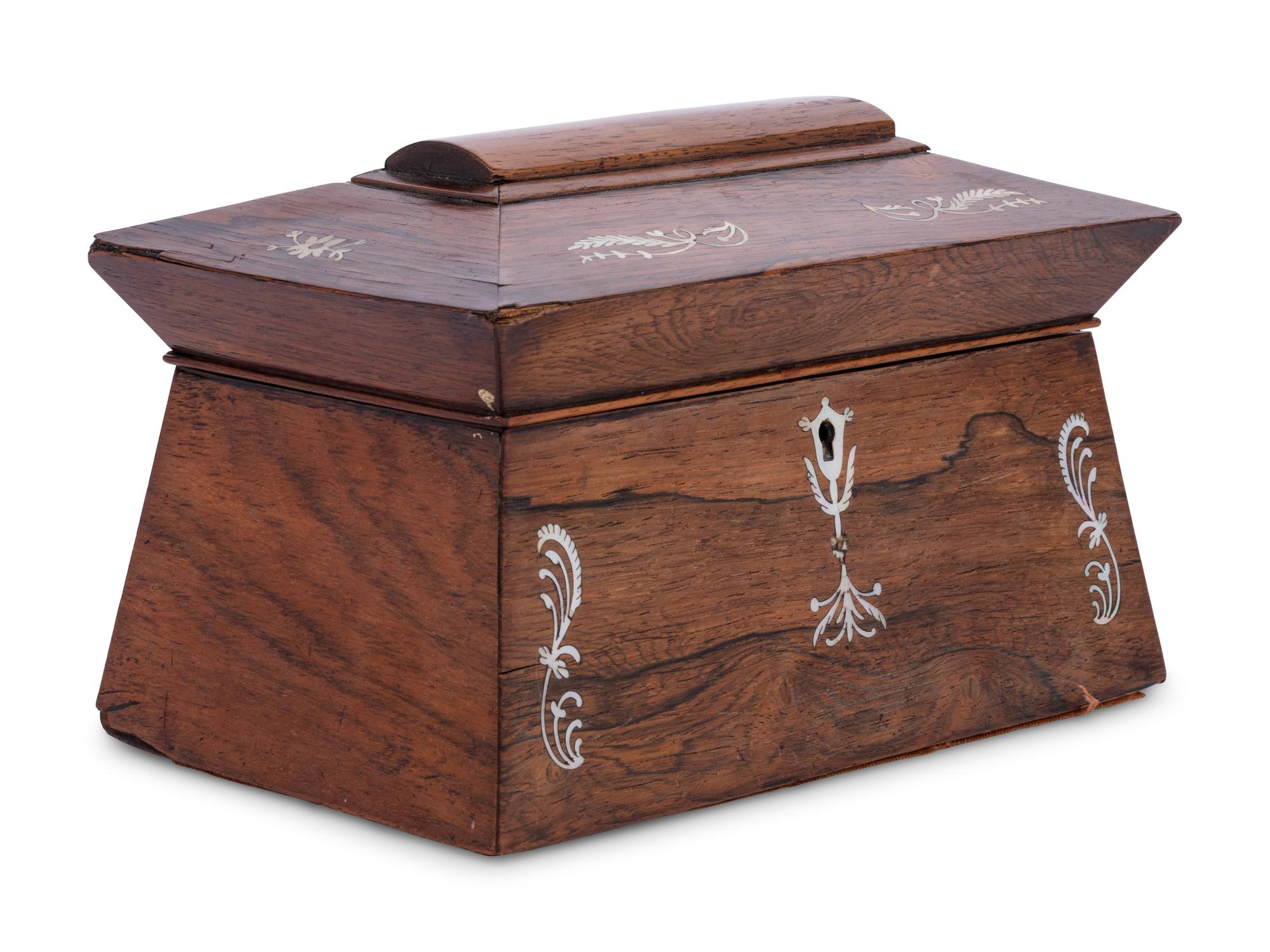 An English Mother-of-Pearl-Inlaid Rosewood Tea Caddy