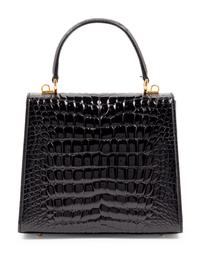 Gucci Black Patent Alligator Front Lock Handbag