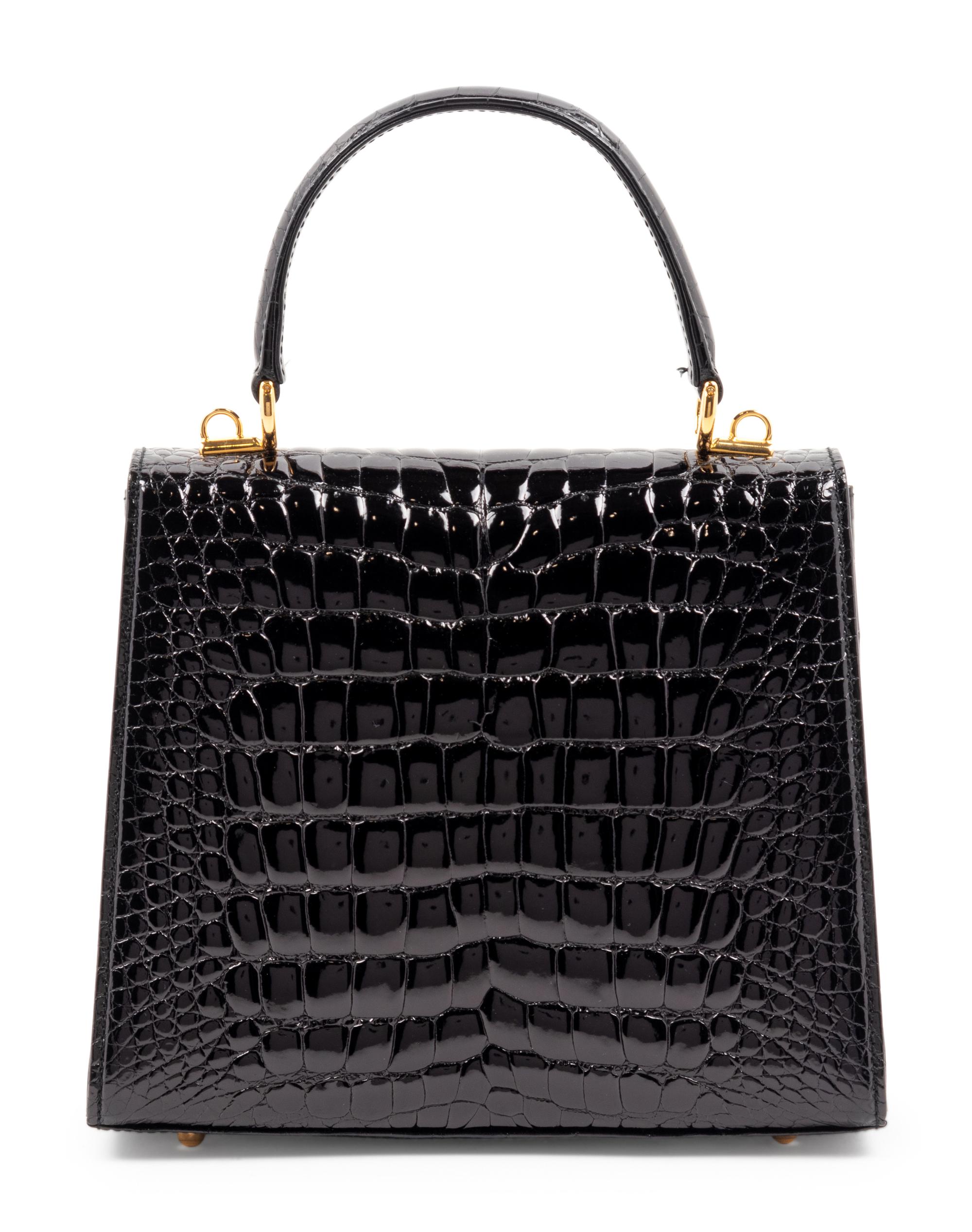 Gucci Black Patent Alligator Front Lock Handbag