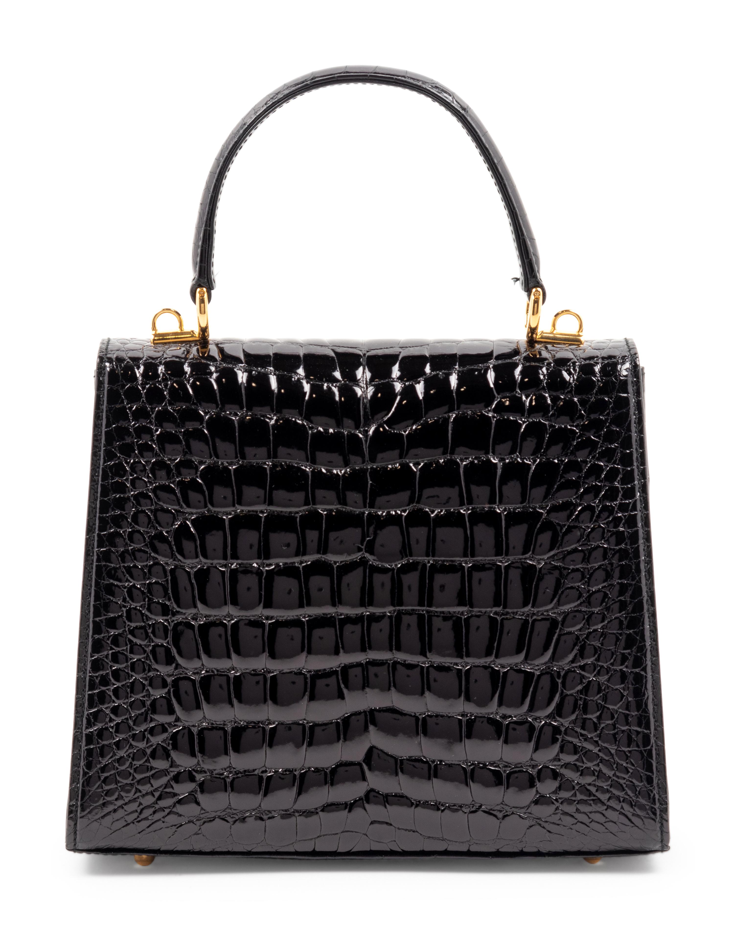 Gucci Black Patent Alligator Front Lock Handbag