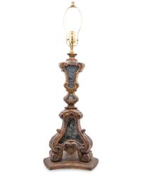 An Italian Painted Wood and Etched Glass Pricket Stick