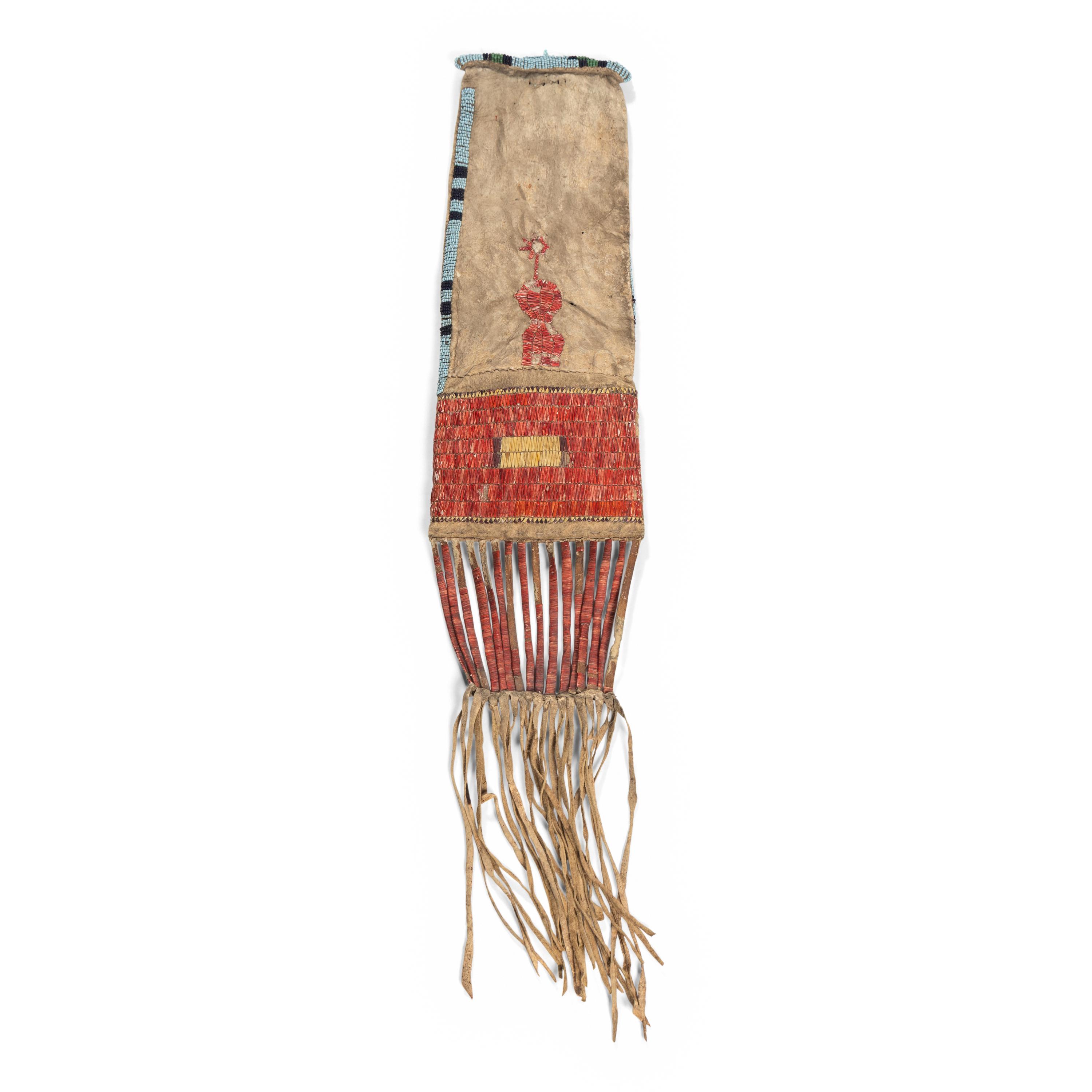 Sioux Quilled and Beaded Hide Tobacco Bag, with Sun and Human Figure
