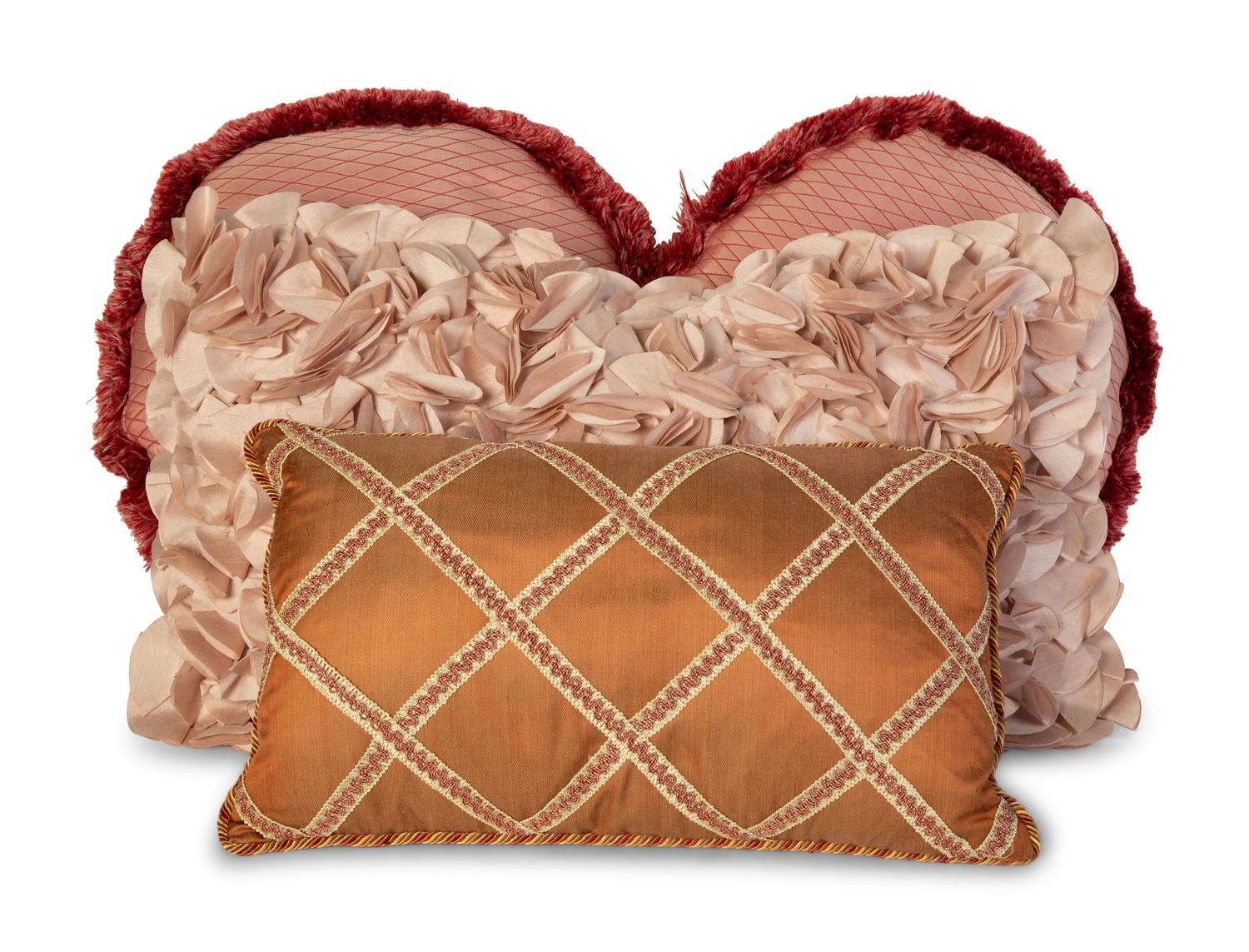 Four Pink Silk and Velvet Pillows — 20th Century