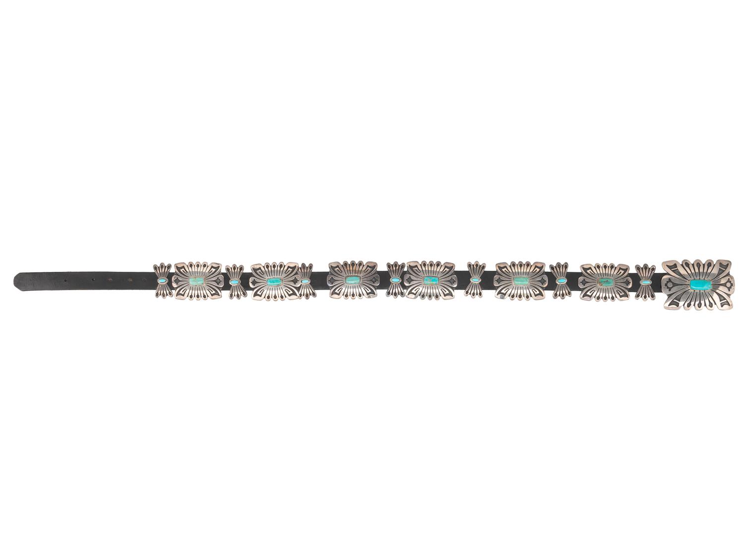 Large Sterling Silver and Turquoise Concha Belt