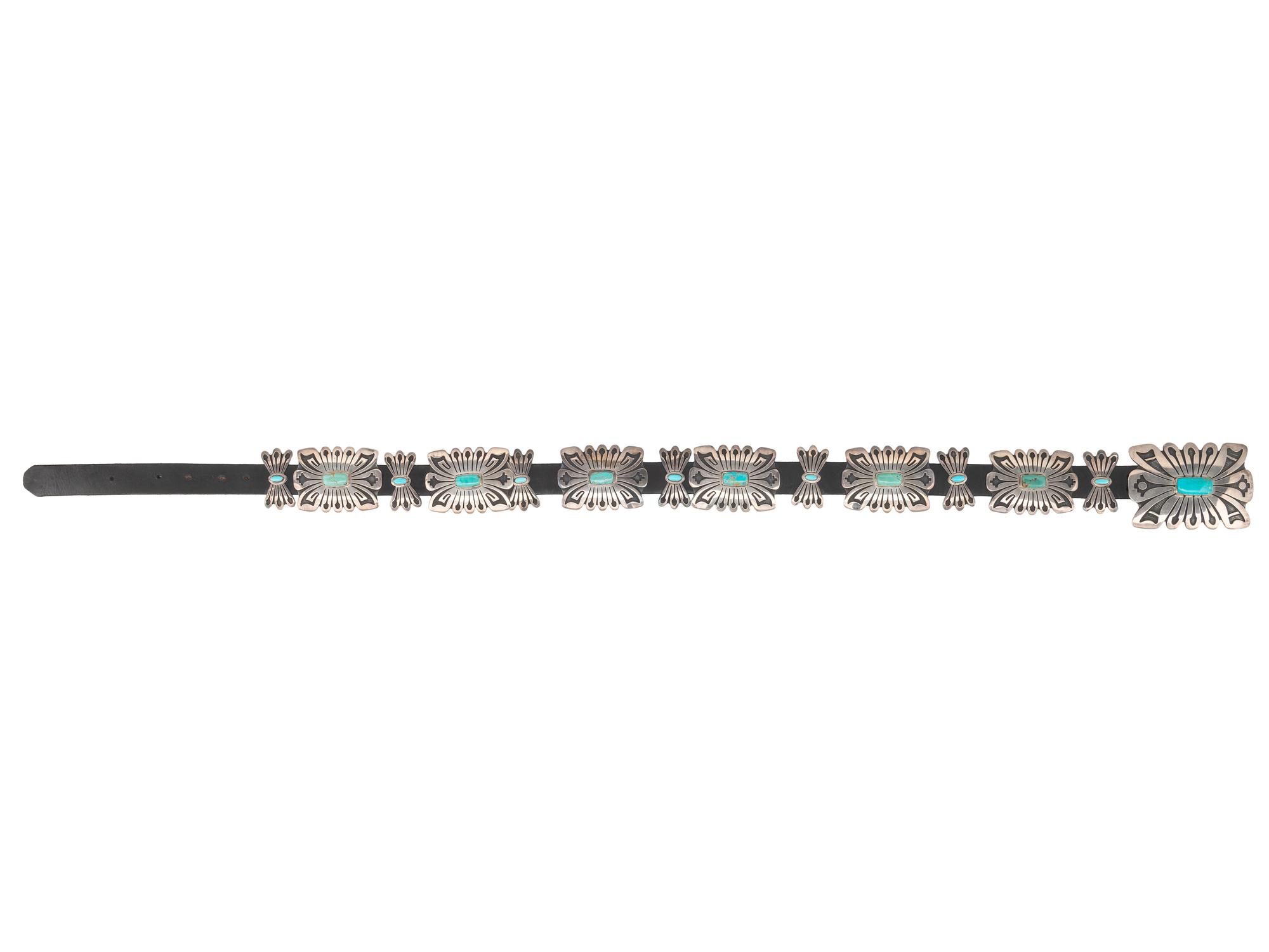 Large Sterling Silver and Turquoise Concha Belt
