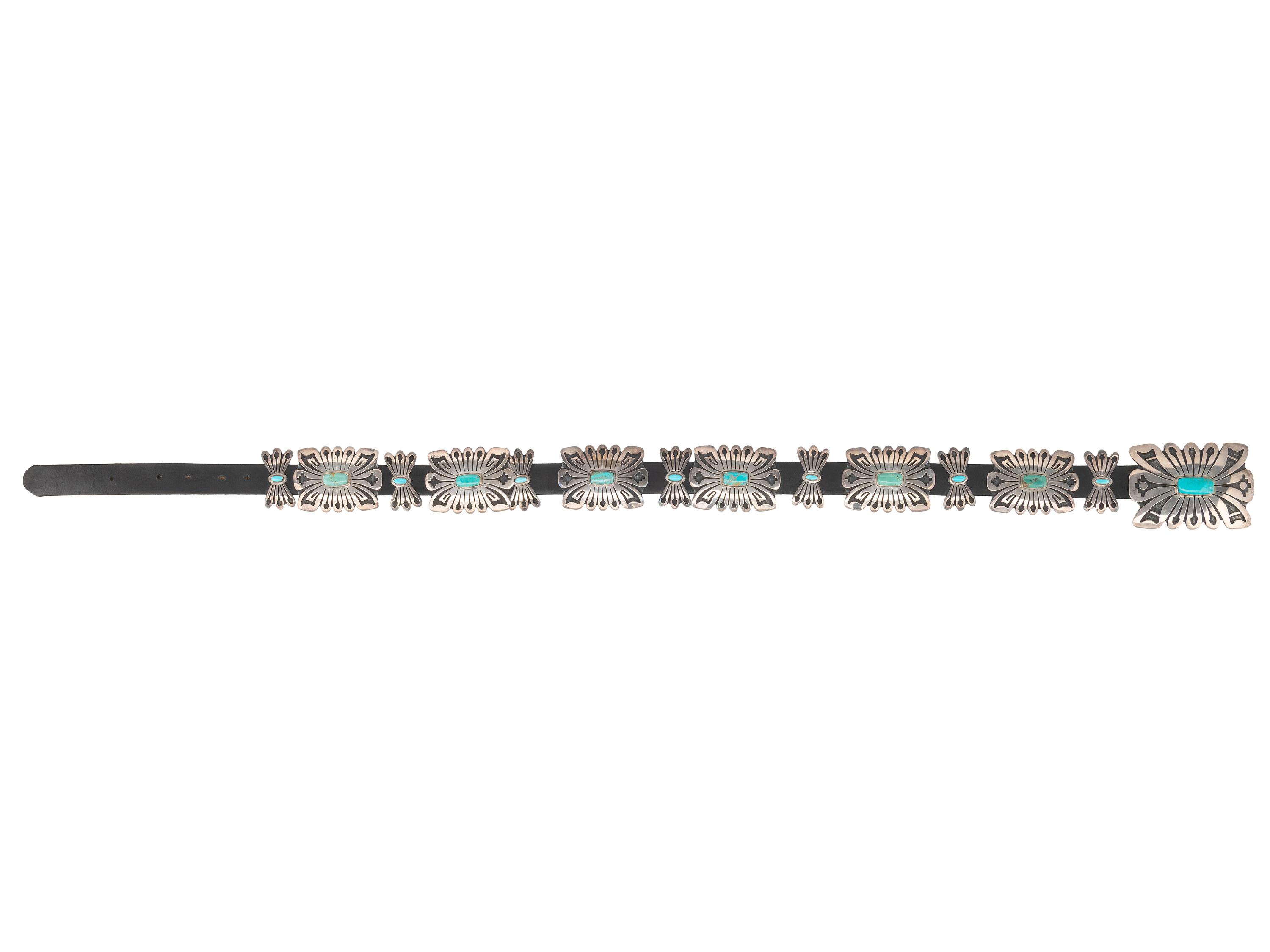Large Sterling Silver and Turquoise Concha Belt