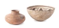 Two Prehistoric Pottery Vessels Diameter of largest 7 5/8 inches