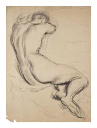 Male Nude (Back View of a Man Resting Against a Bed)