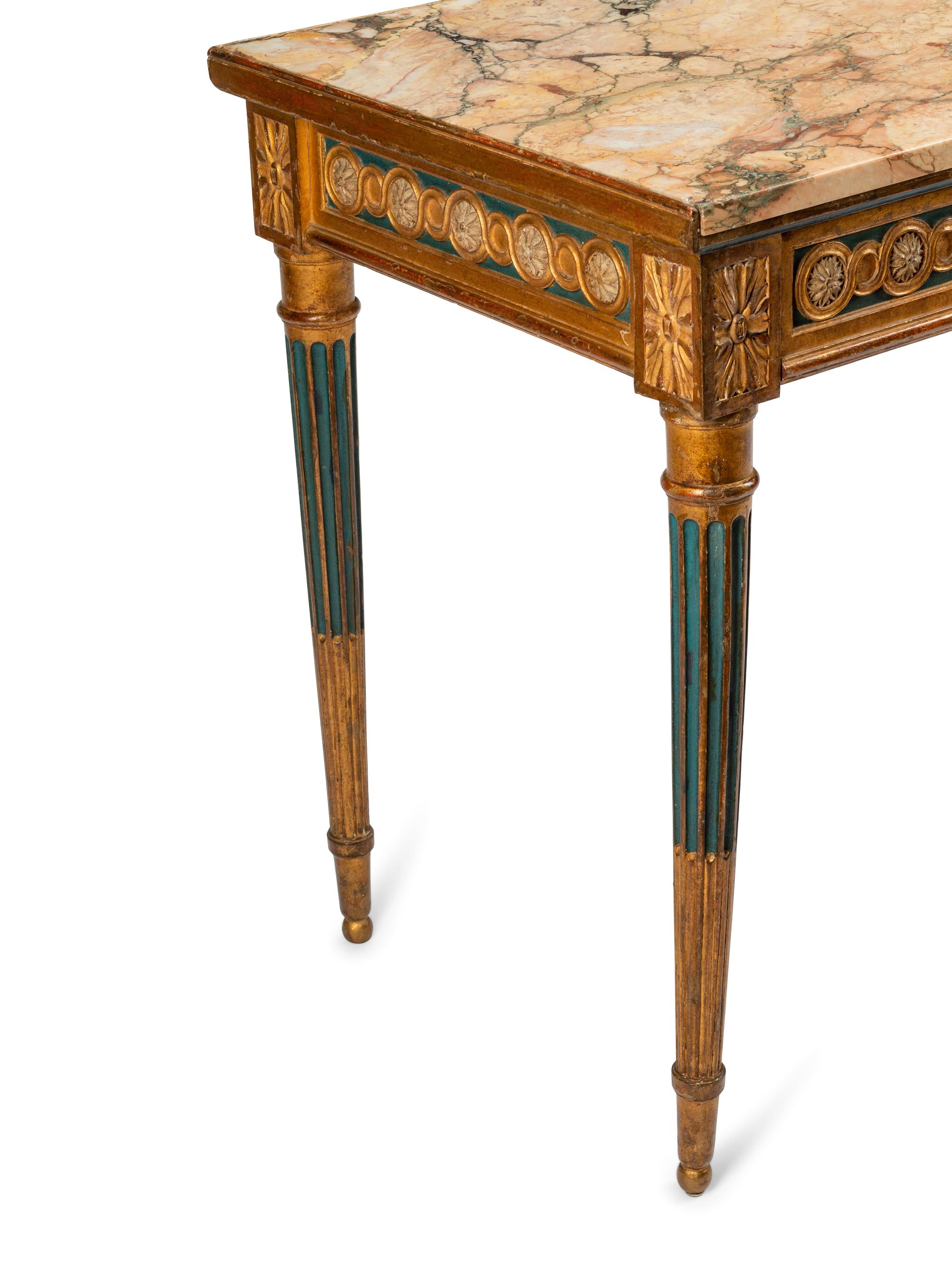 An Italian Neoclassical Painted and Parcel Gilt Console Table