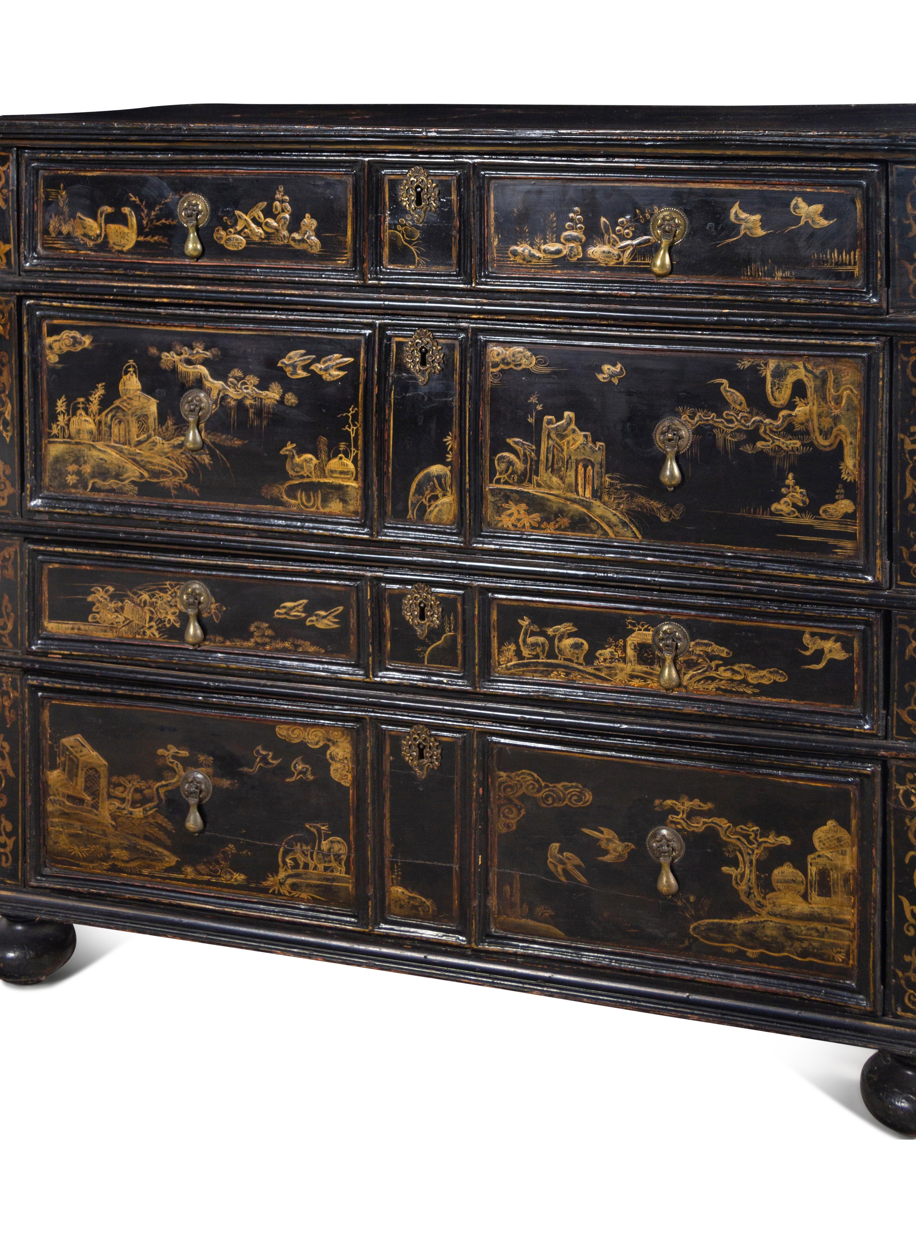A George I/II Lacquered and Japanned Chest of Drawers