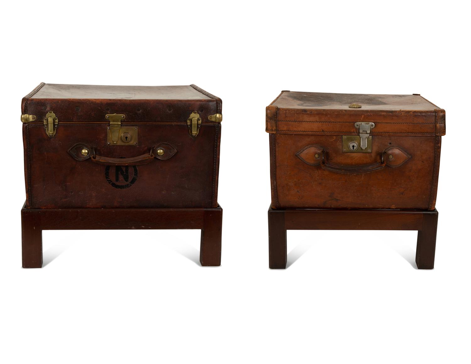 Two English Leather Luggage Cases with the Royal Cipher of George V